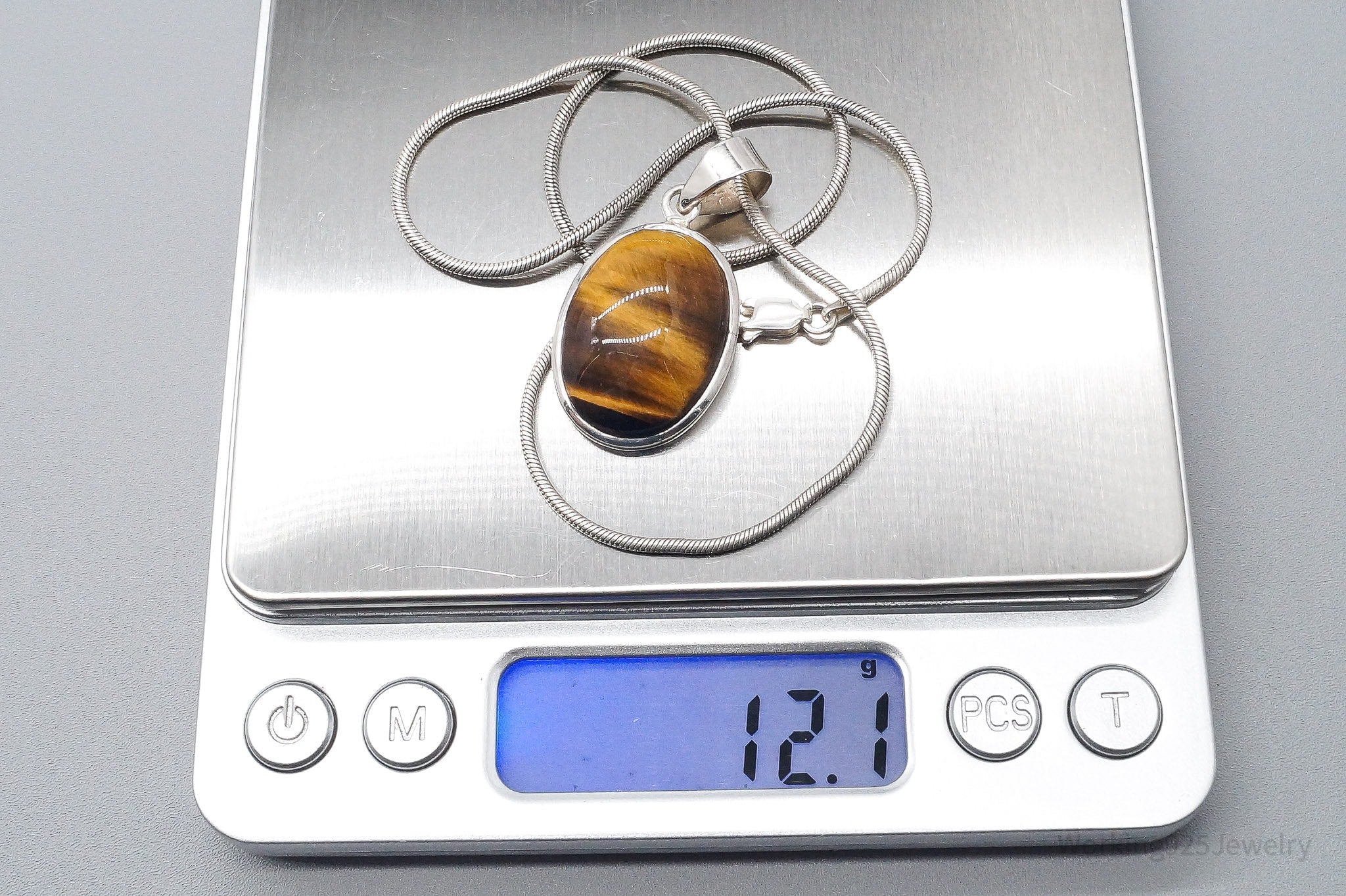 Vintage Large Tigers Eye Sterling Silver Necklace 16"