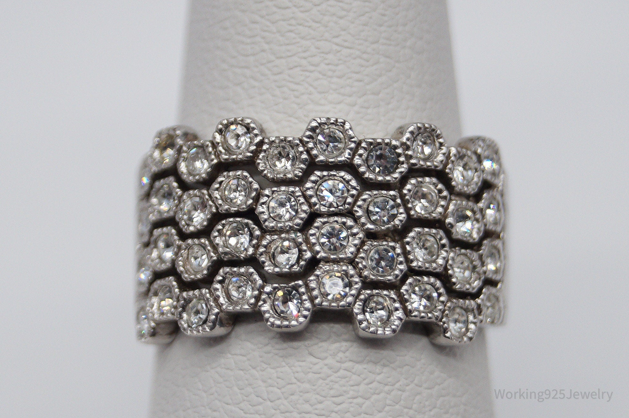 Vintage Designer HAN Clear Stone Sterling Silver Ring - Size 7