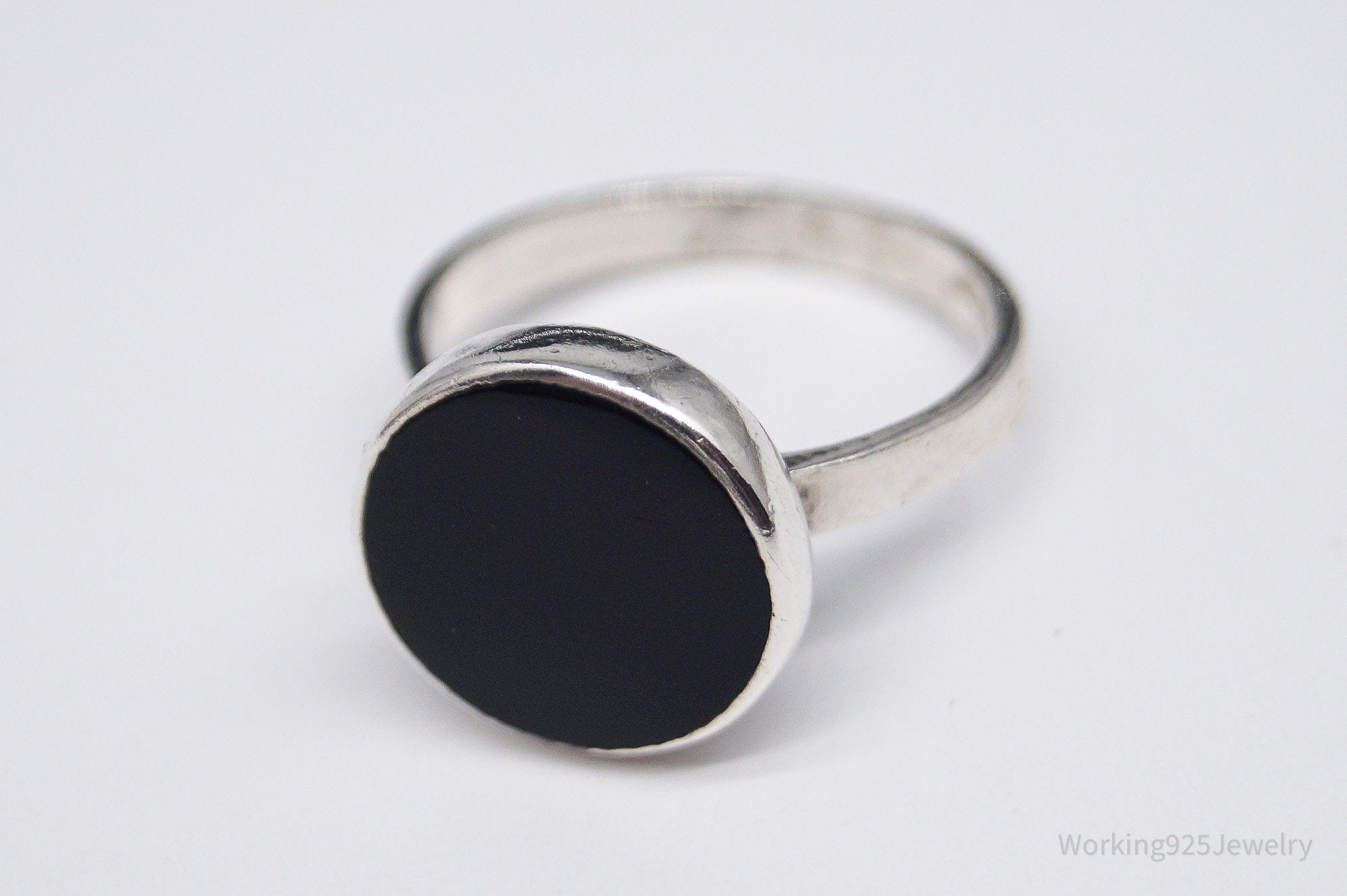 Vintage Black Onyx Sterling Silver Ring - Size 6.25