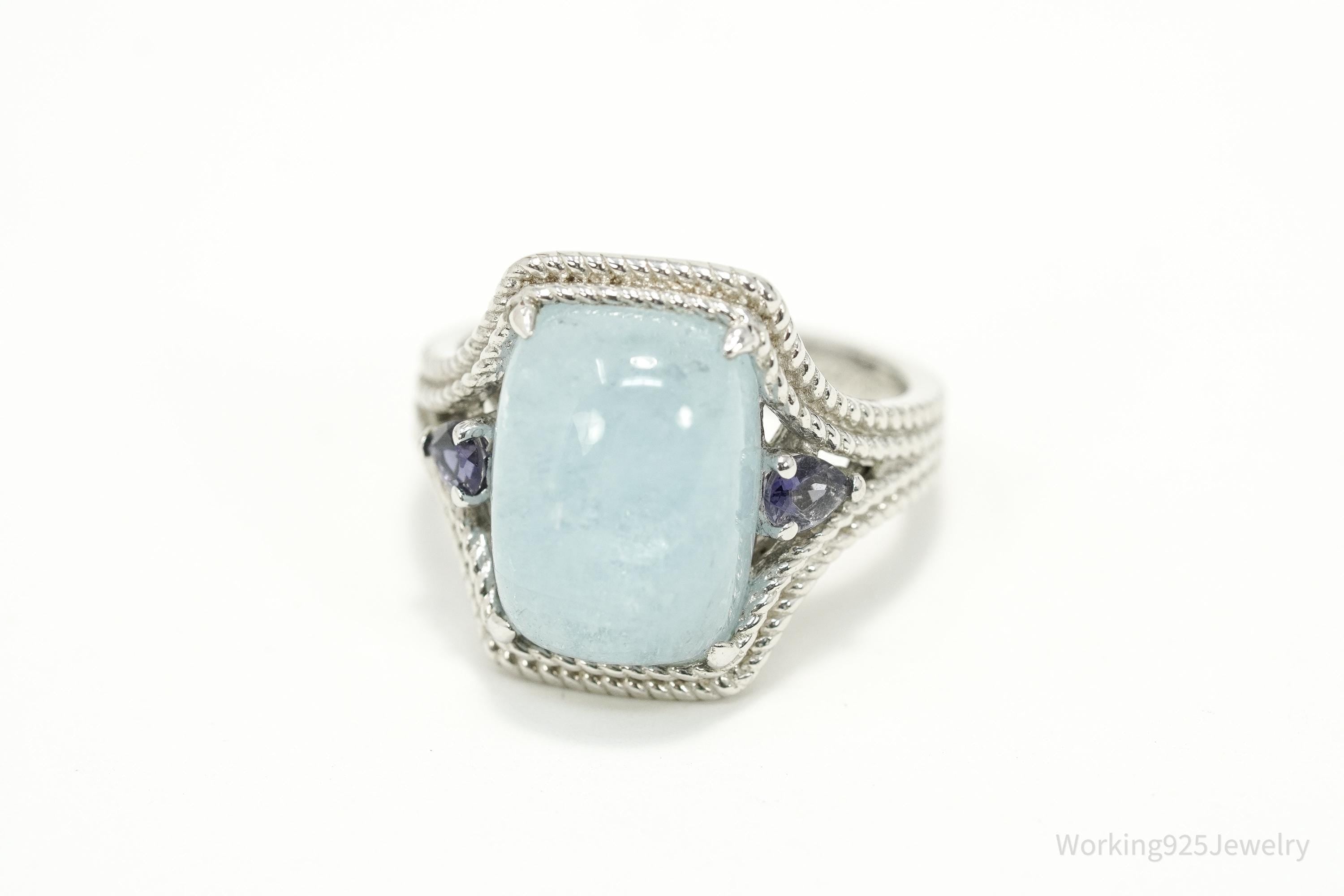 Vintage Sterling Silver Ring • Aquamarine & Tanzanite Accent Gemstones Size 7