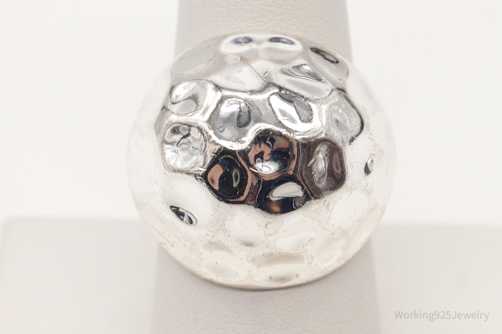 Vintage FAS Modernist Style Hammered Dome Sterling Silver Ring - Size 7.75