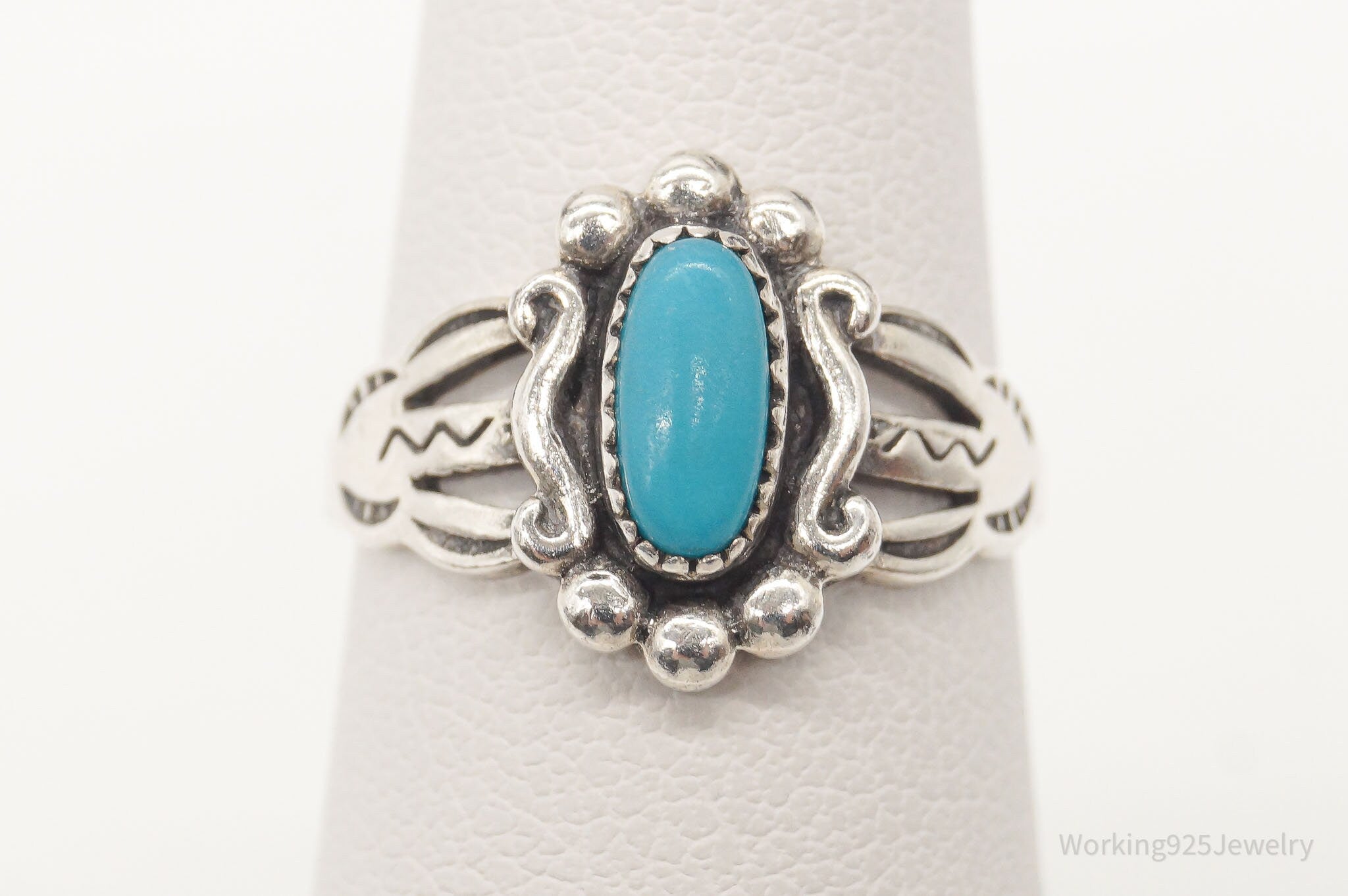 Vintage Native American Blue Turquoise Sterling Silver Ring Size 4.5