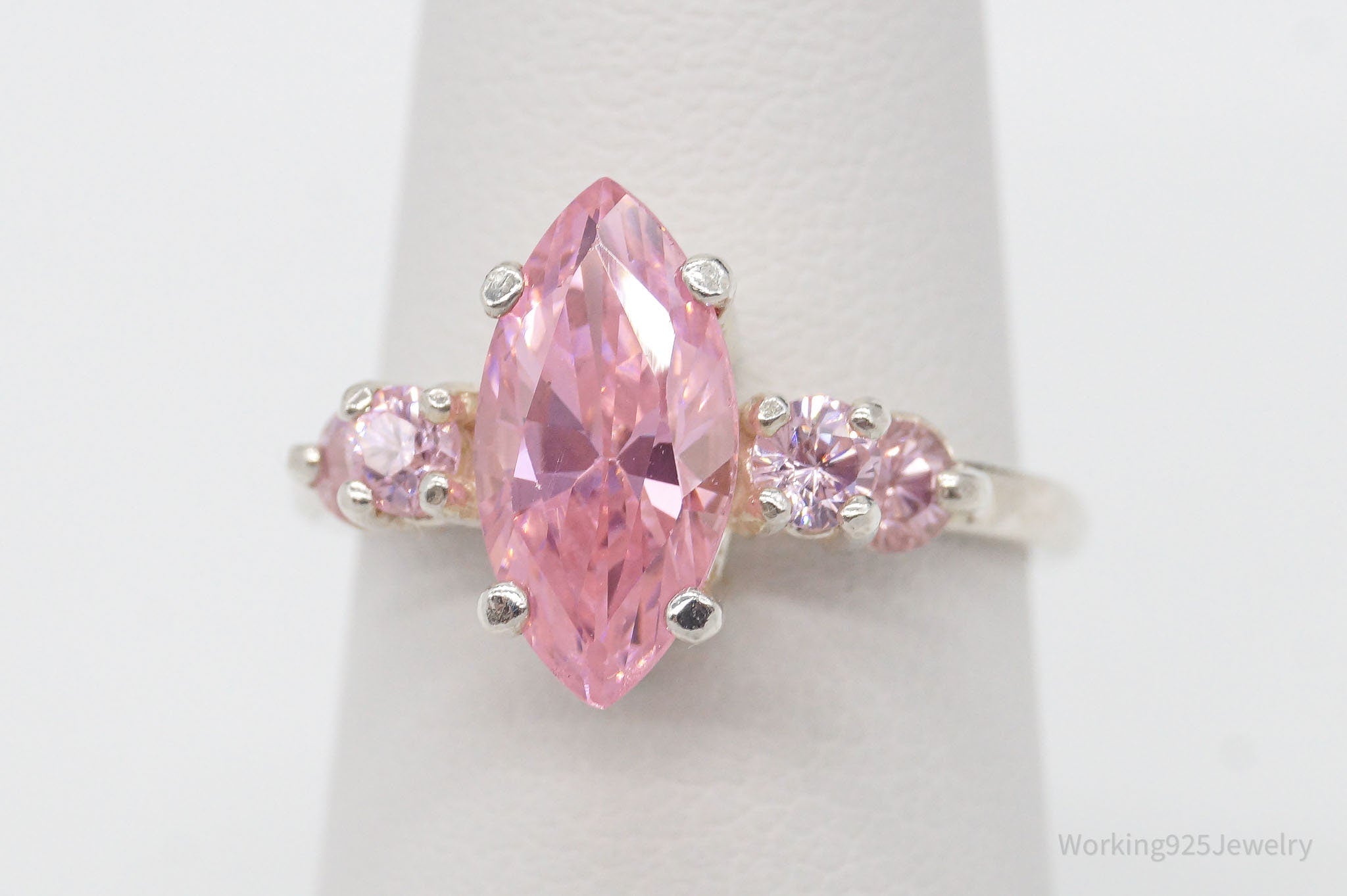 Vintage Pink Cubic Zirconia Sterling Silver Ring - Size 6.5