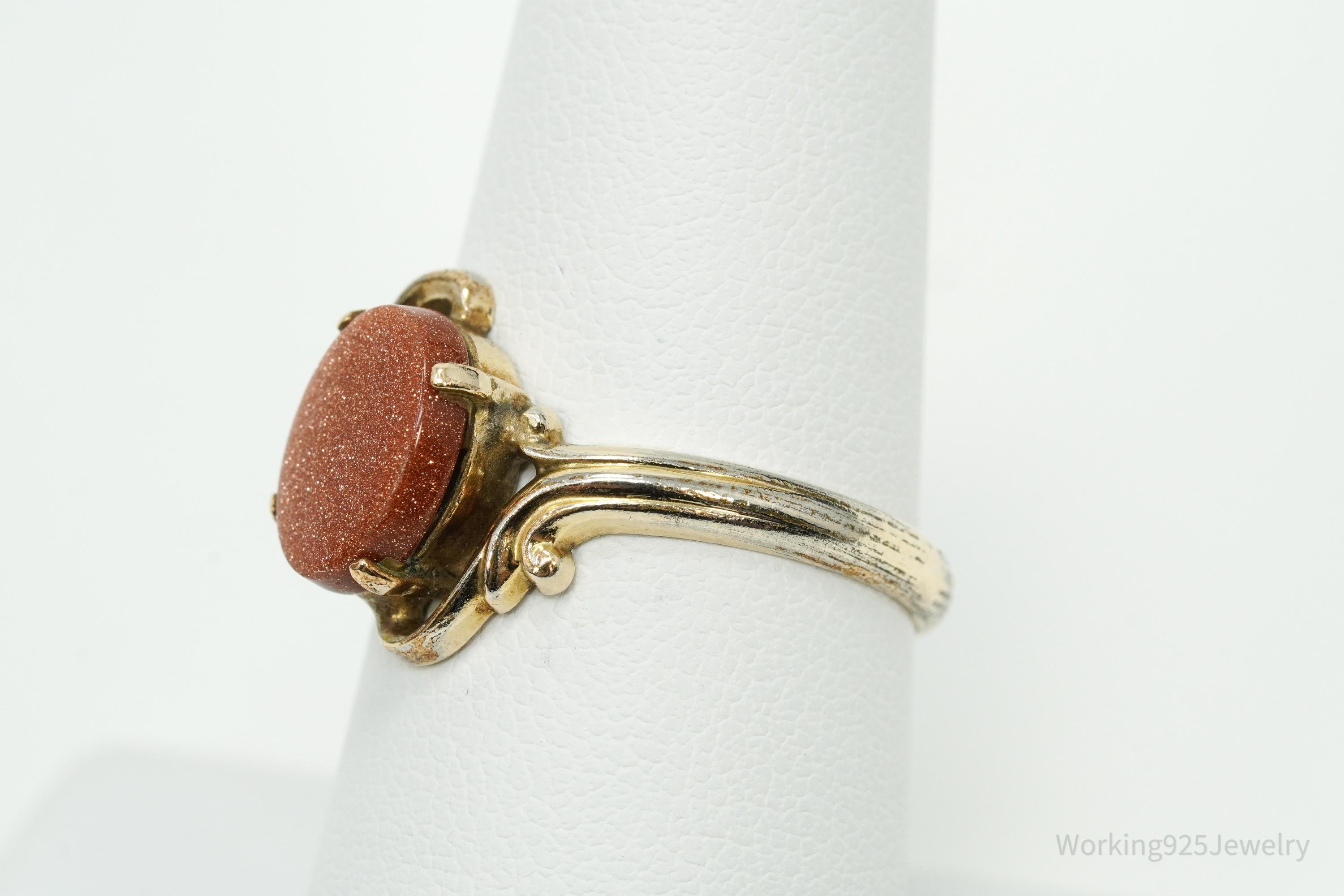 Antique Designer Clark & Coombs Goldstone 10K Gold Filled Ring Size 8.25