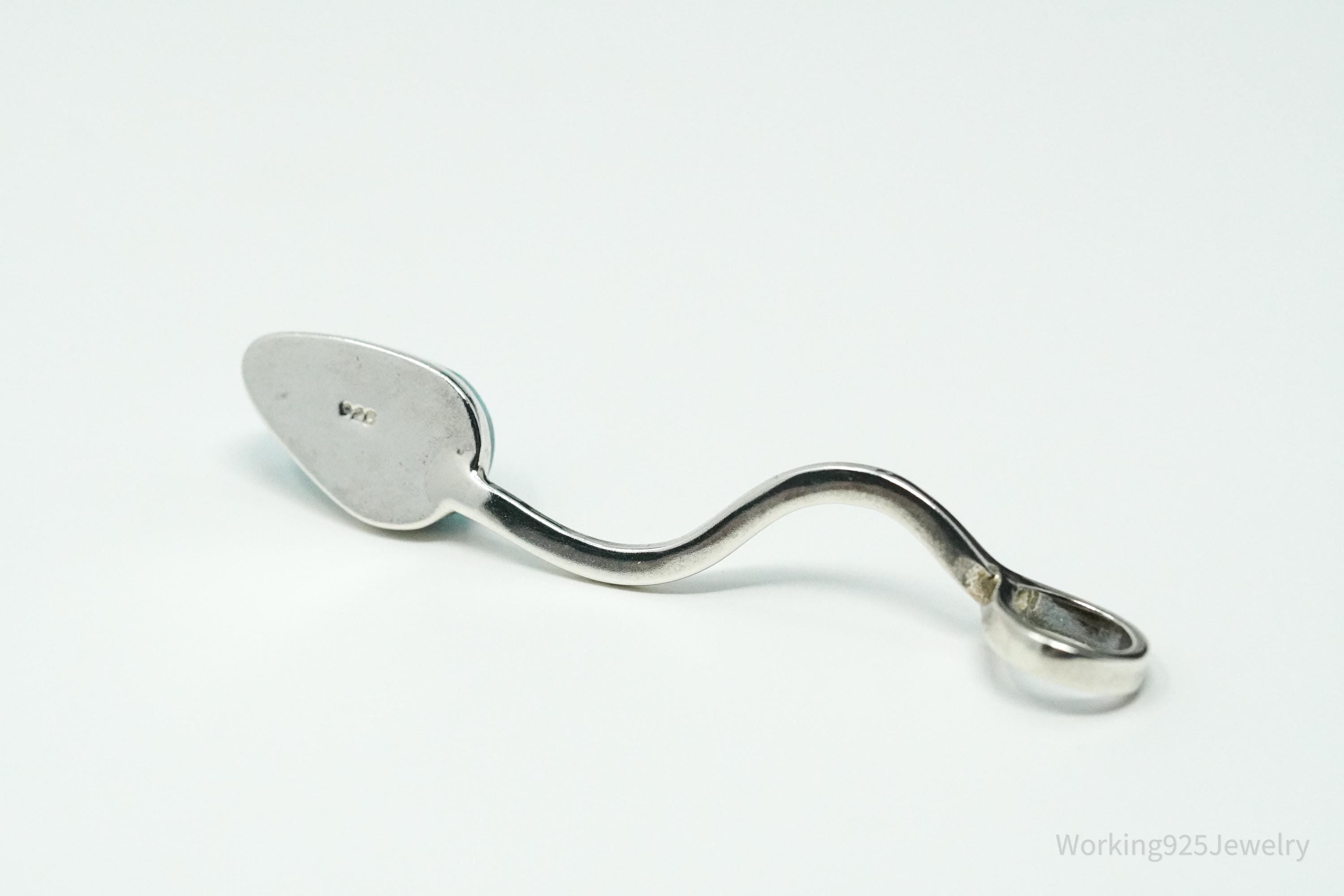 Vintage Blue Larimar Modernist Style Sterling Silver Necklace Pendant