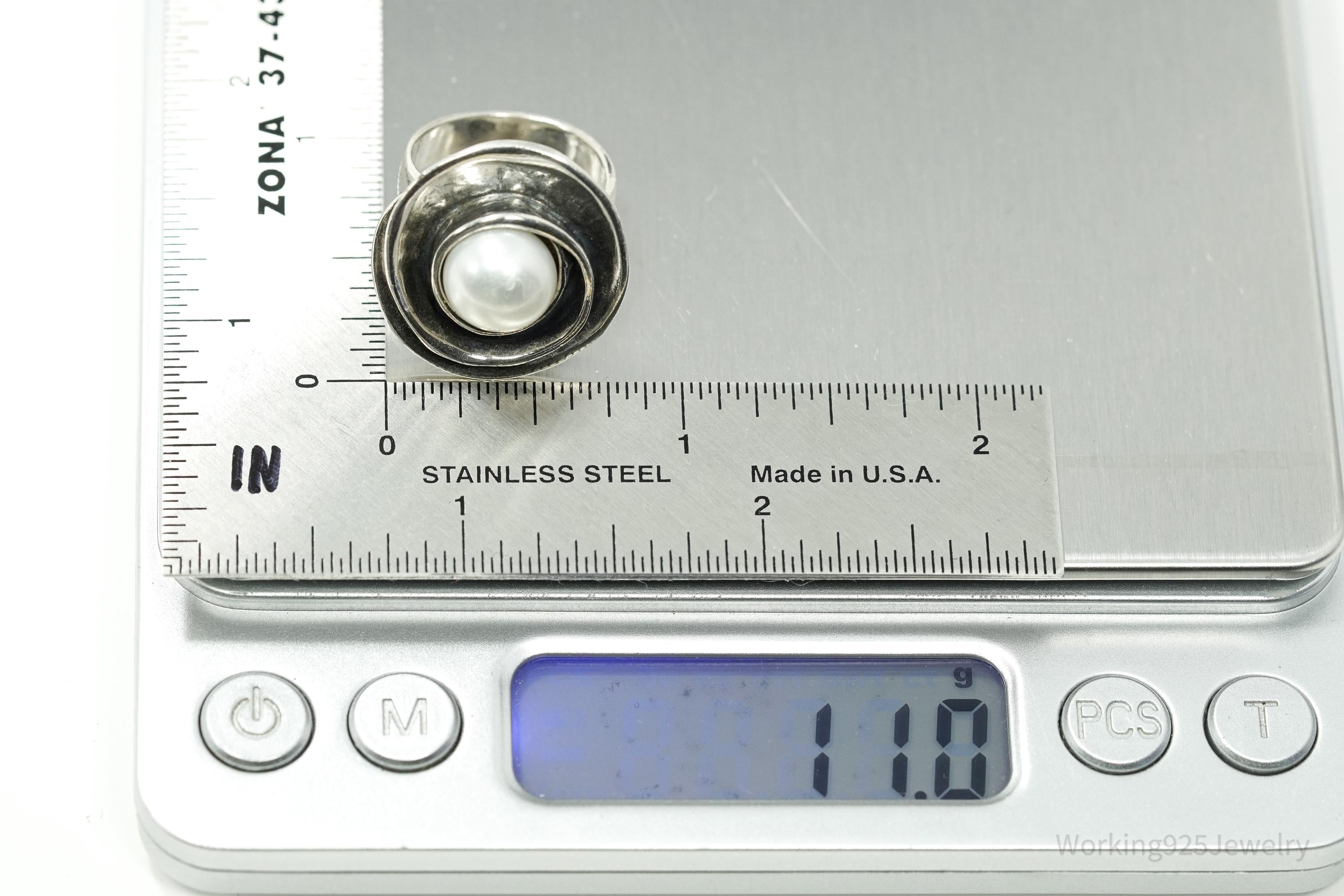 Vintage Silpada Retired Pearl Sterling Silver Ring - Size 6.25