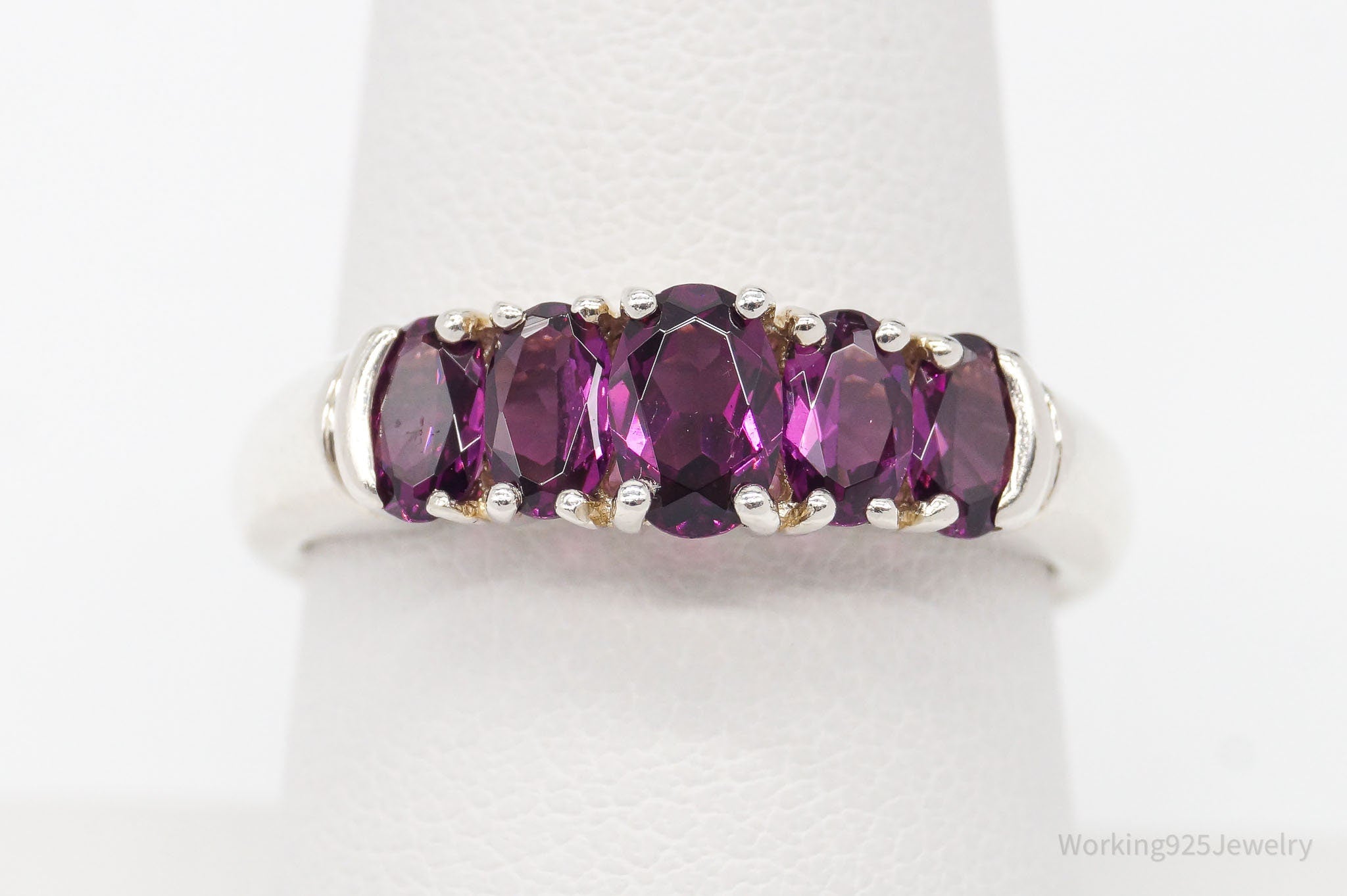 Vintage Rhodolite Garnet Sterling Silver Ring - Size 8.75