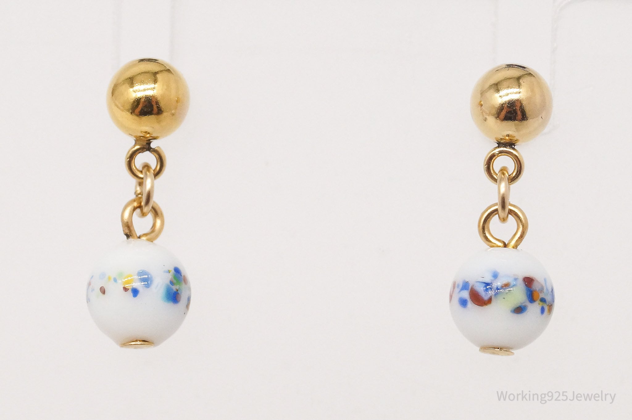 Vintage Porcelain Dangle Gold Plated Earrings