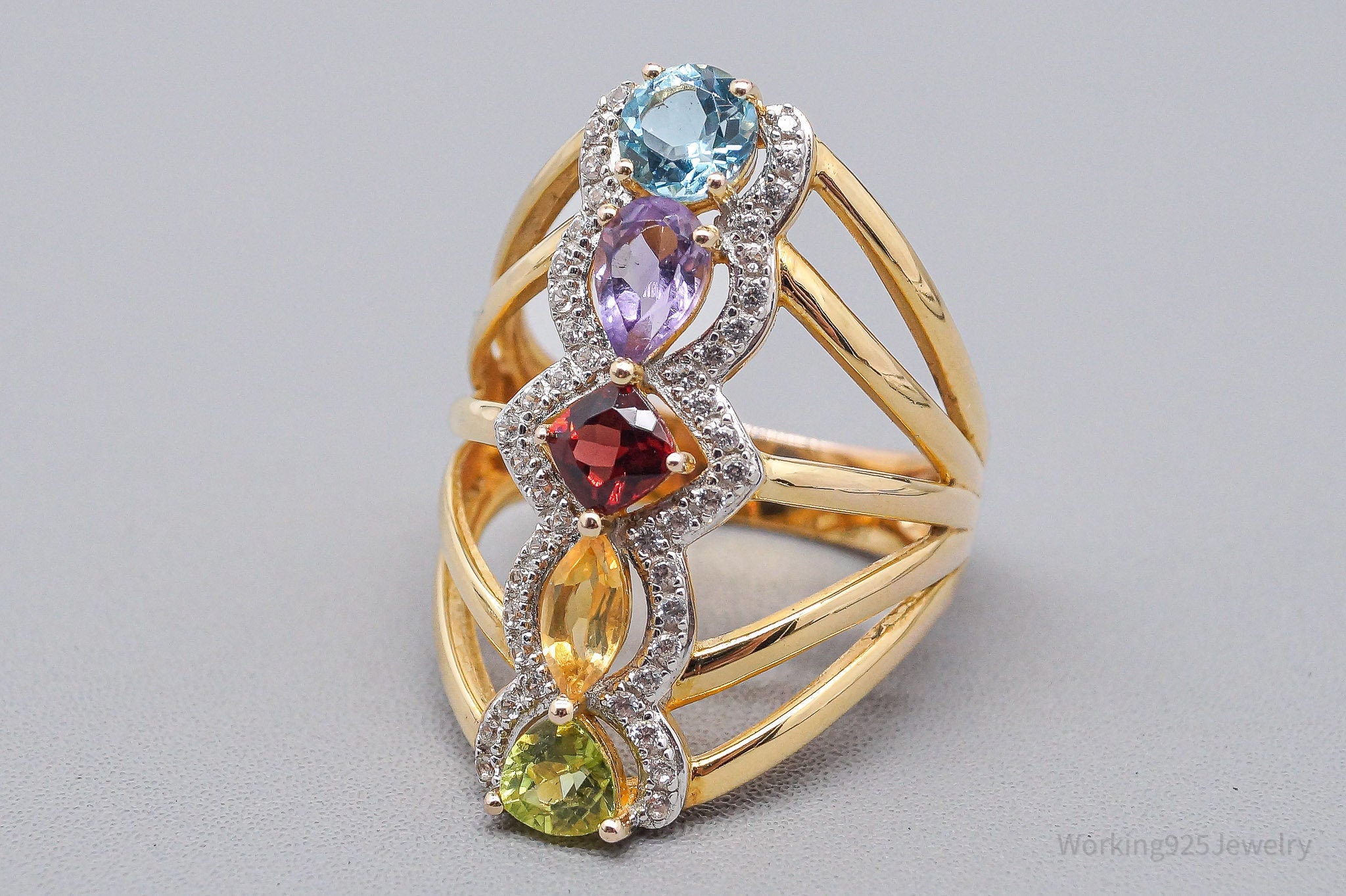 QVC Multi Gemstone 14K Yellow Gold Plated Sterling Silver Ring - Size 7