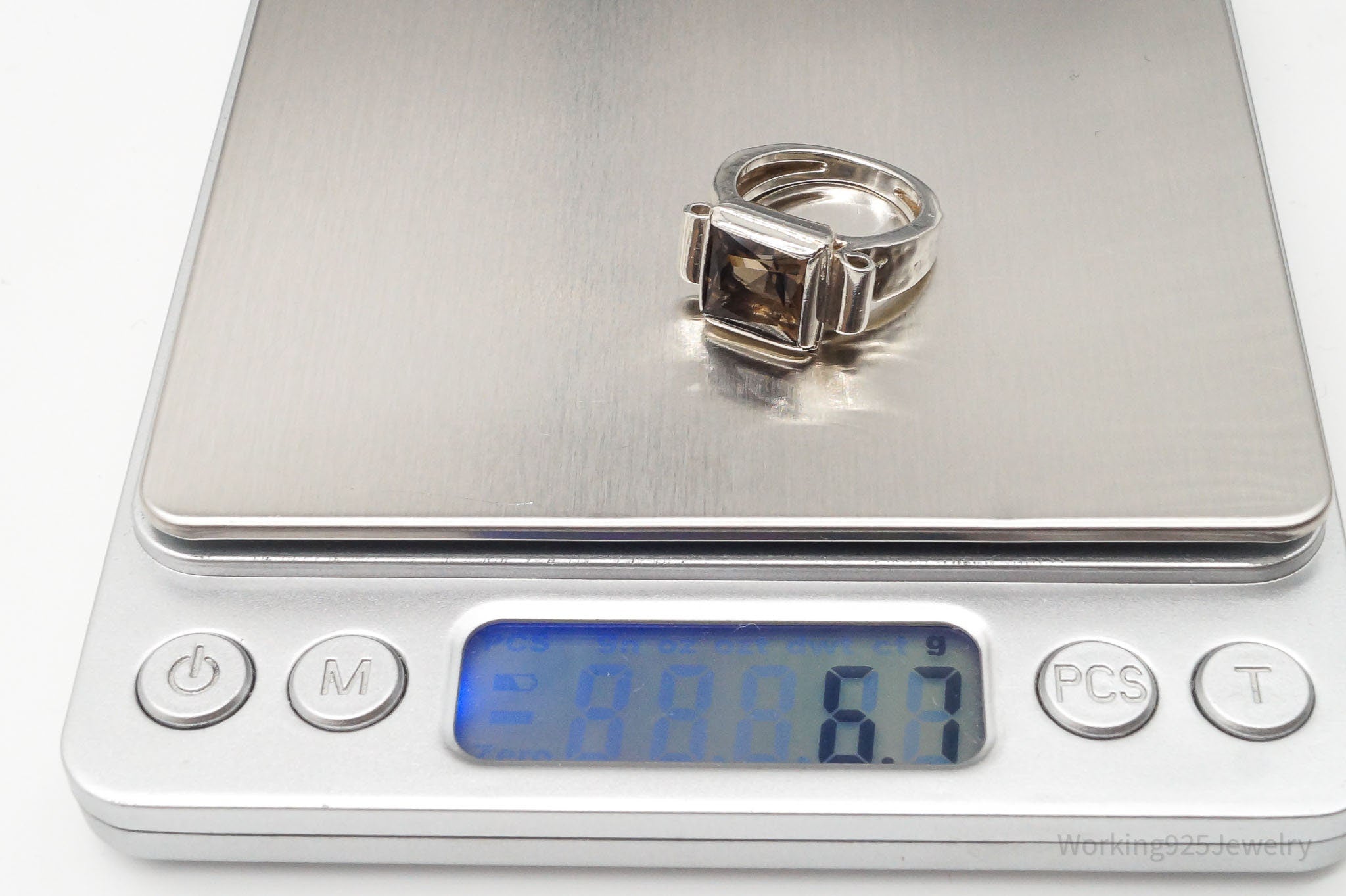 Vintage Large Smoky Topaz Sterling Silver Ring - Size 5.75