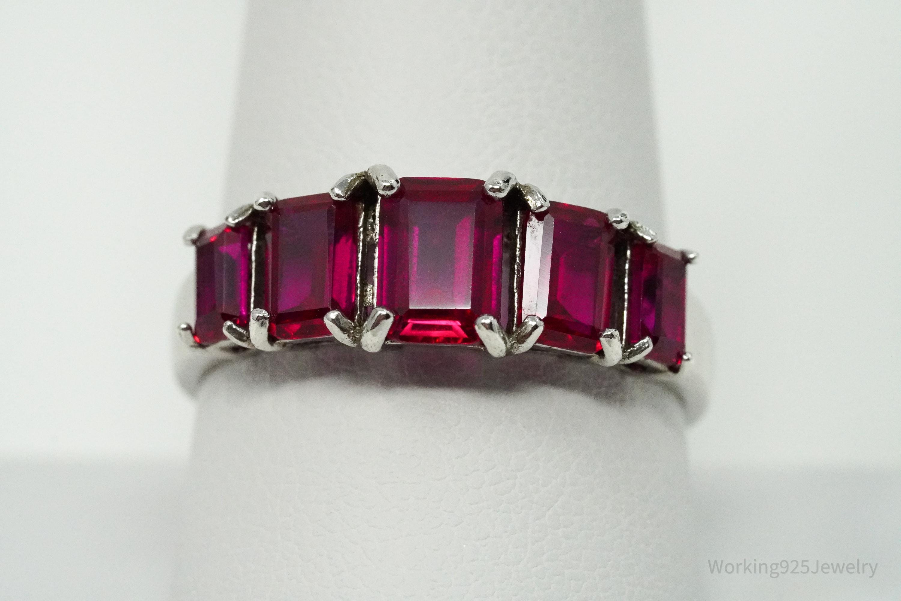 Vintage Ruby Sterling Silver Ring - Size 10