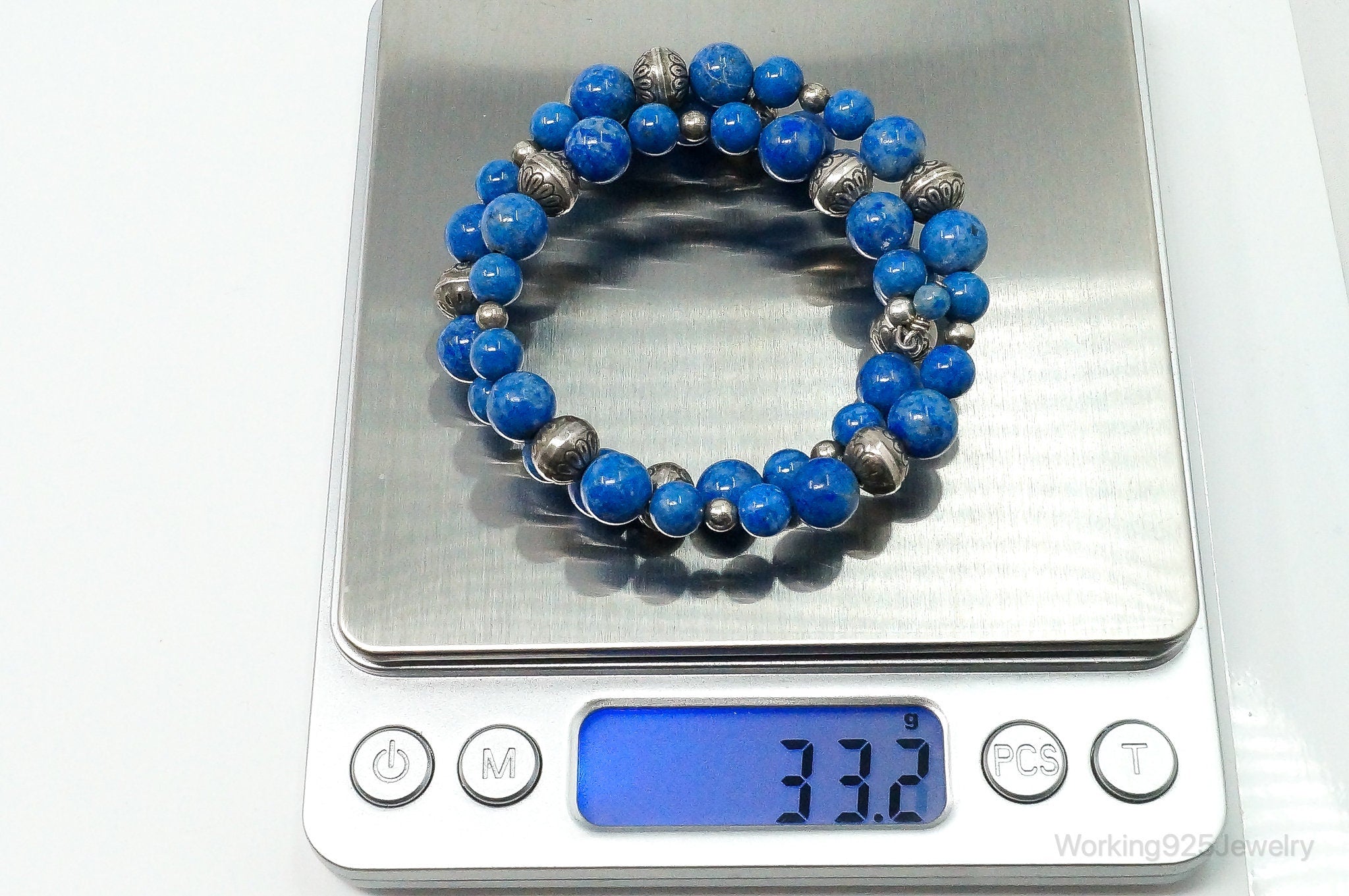 Designer Carolyn Pollack Beaded Lapis Lazuli Sterling Silver Bracelet