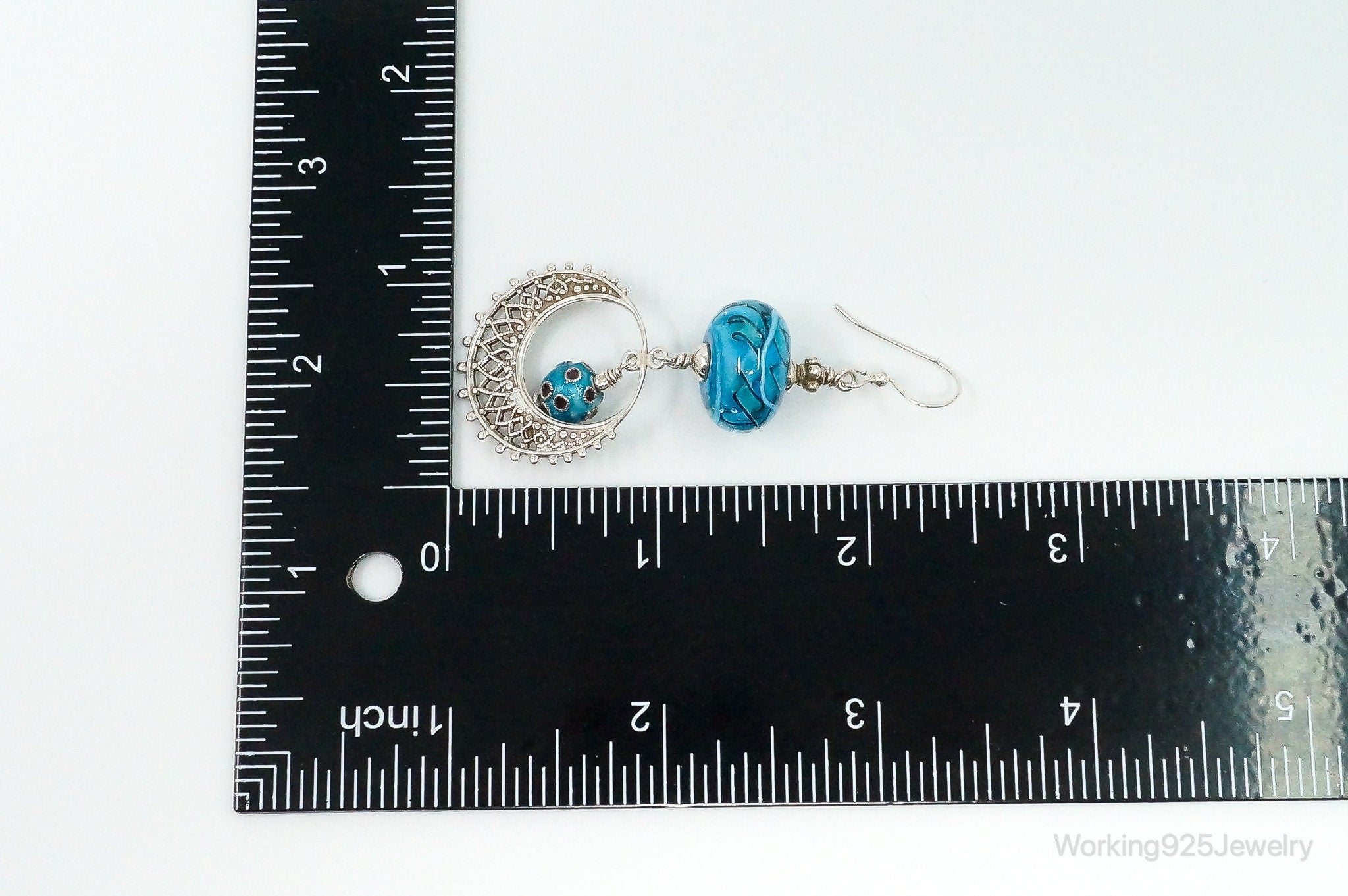 Vintage Murano Glass Enamel Beads Sterling Silver Earrings