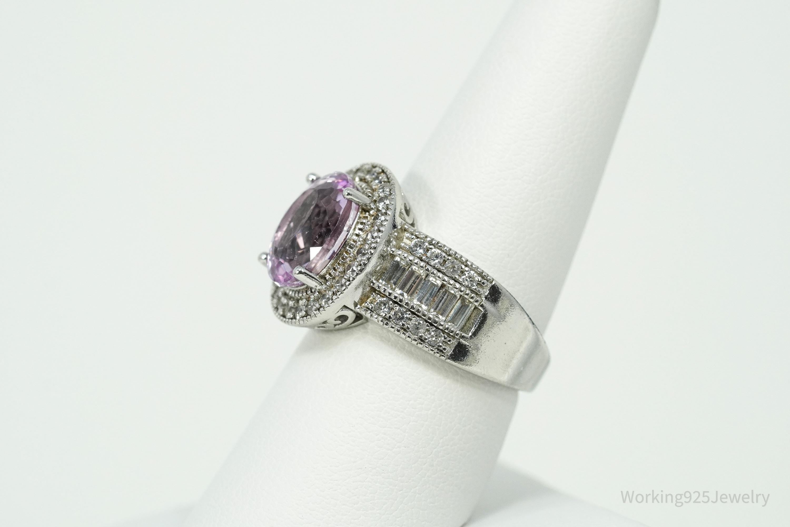 Vintage Amethyst & White Topaz Sterling Silver Ring - Size 8