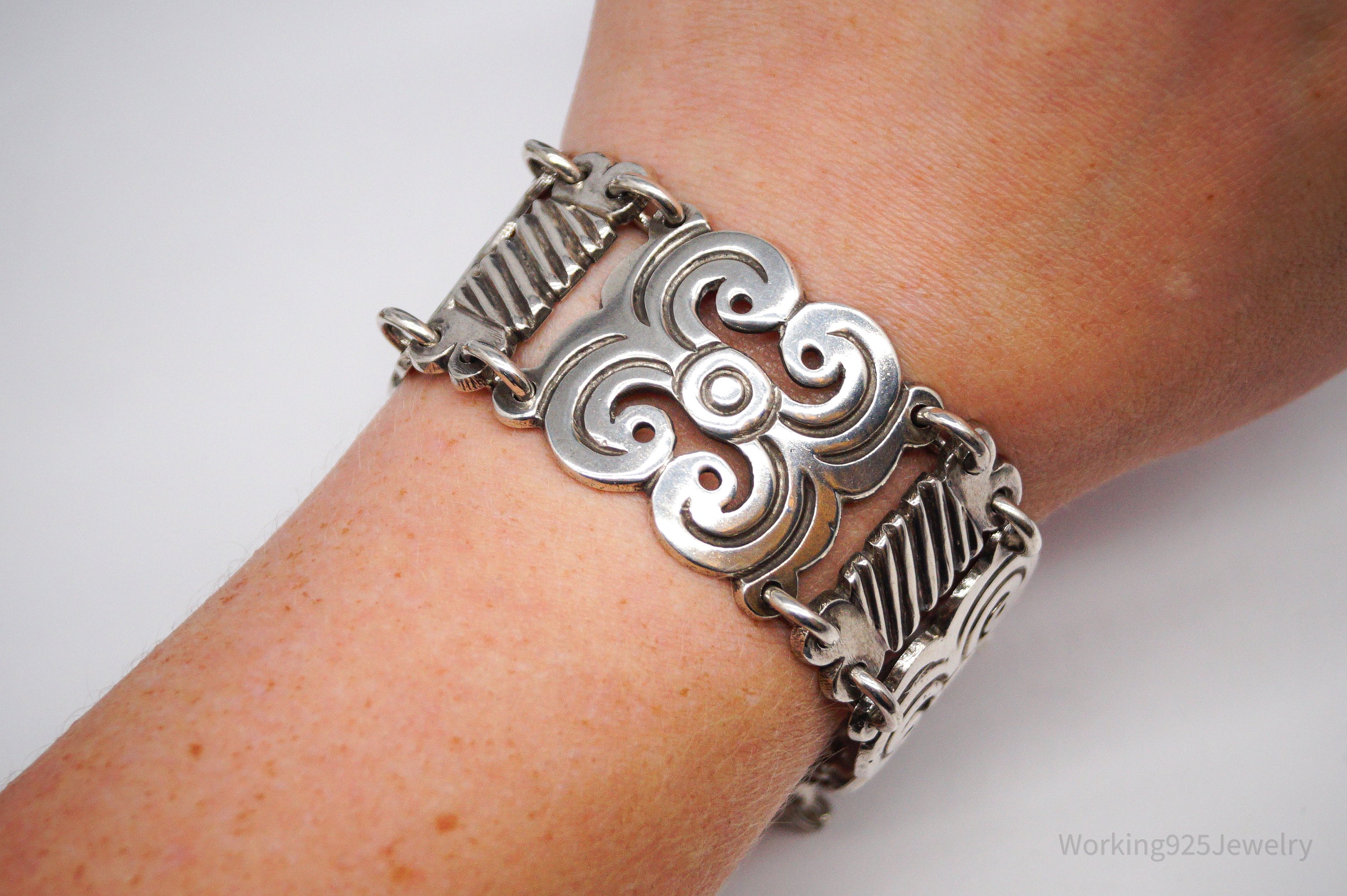 Rare Mid Century Vintage Mexico Modernist Ave Juarez Prieto Sterling Silver Bracelet - 7.5"