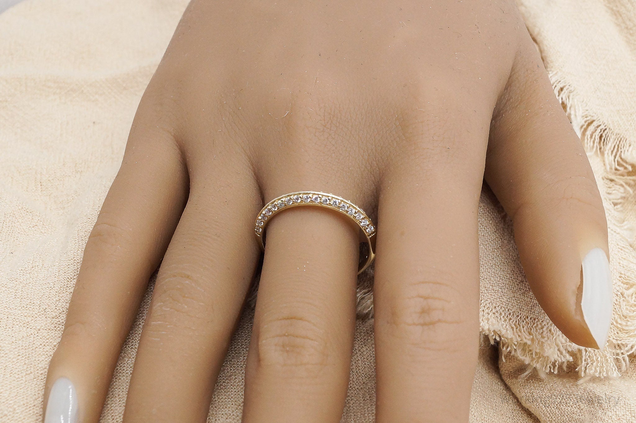 Vintage Cubic Zirconia Gold Vermeil Sterling Silver Band Ring - Size 10