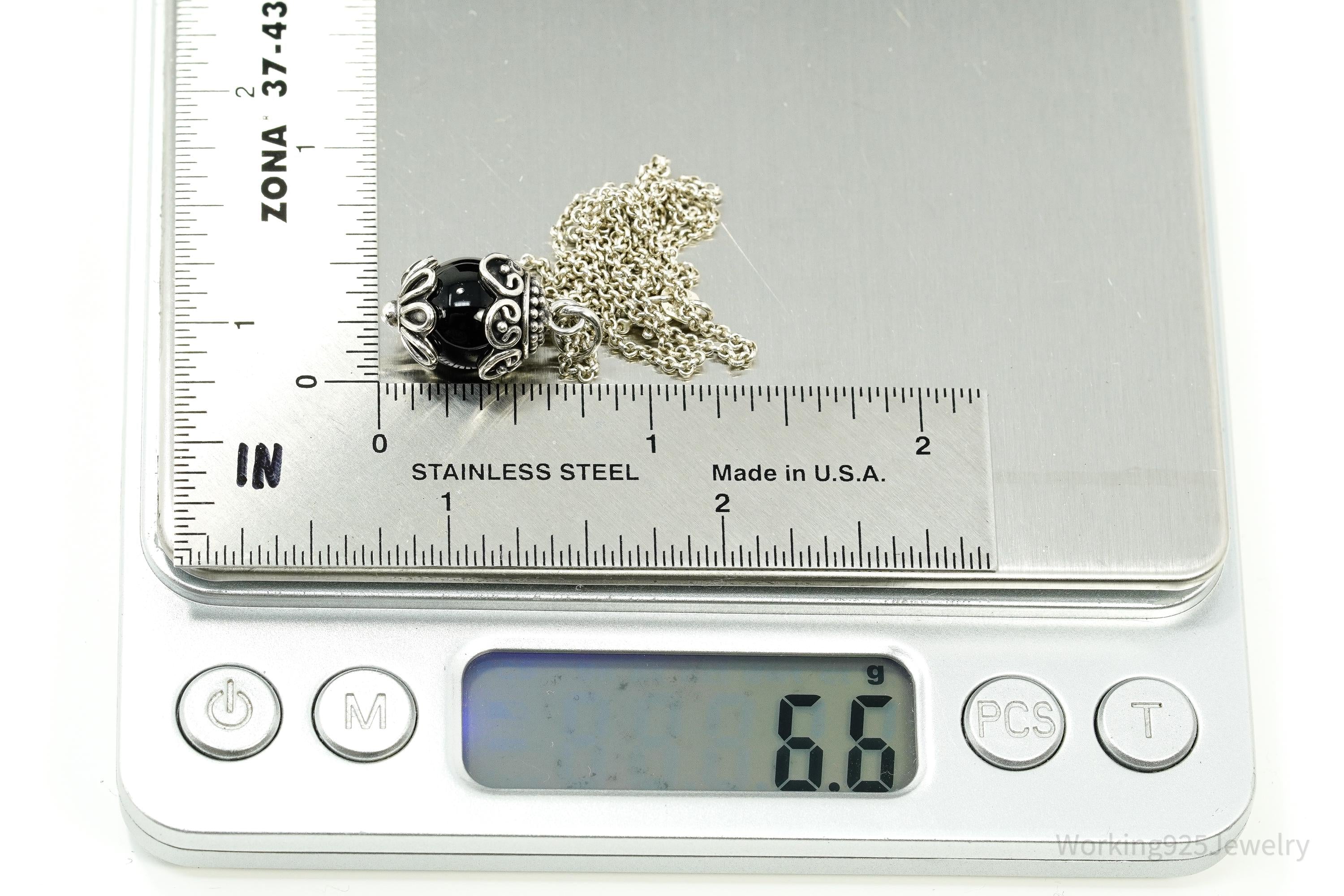 Vintage Designer BA Suarti Black Onyx Sterling Silver Necklace 18"