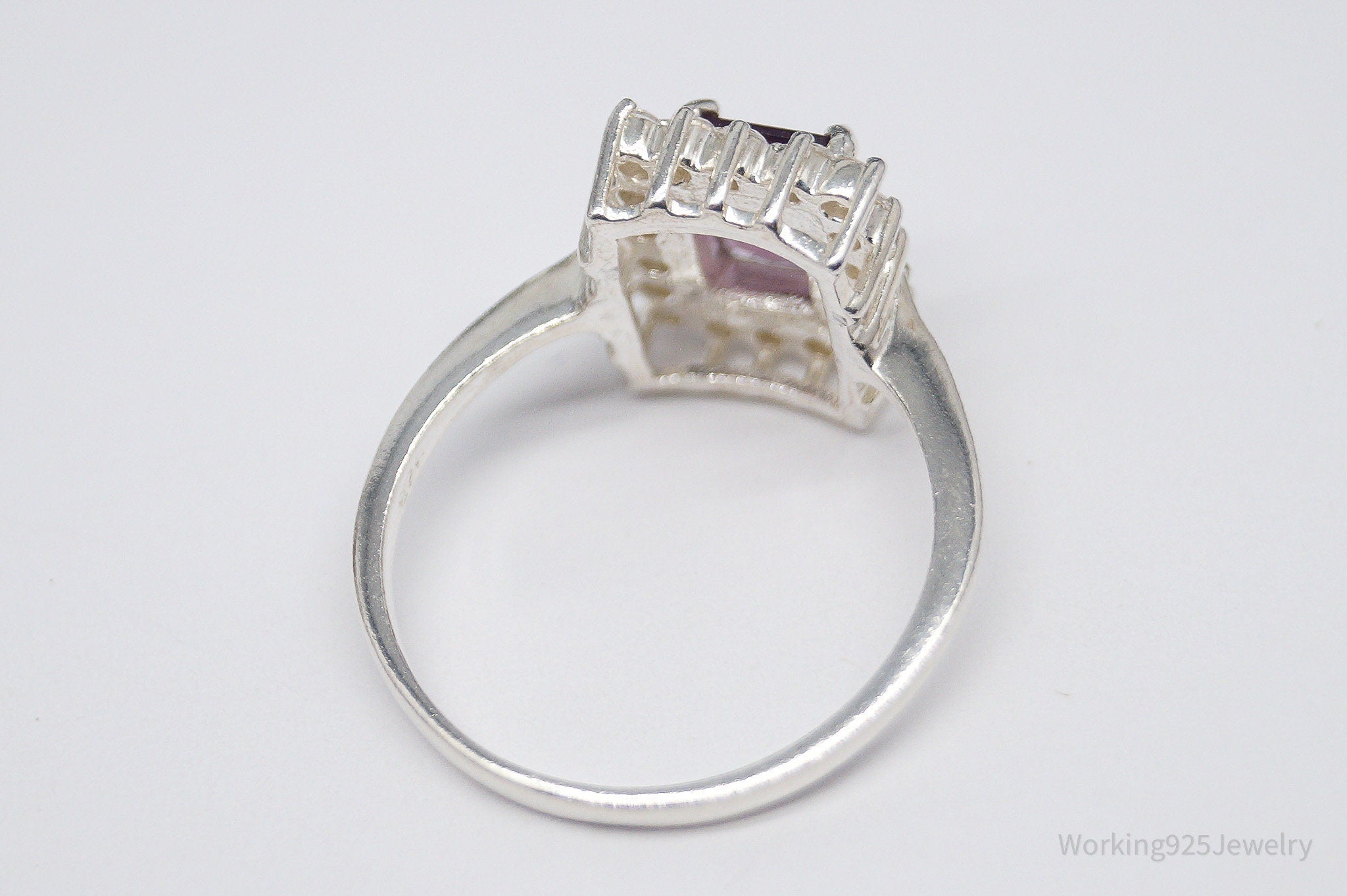 Vintage Amethyst Cubic Zirconia Sterling Silver Ring - Size 8.75