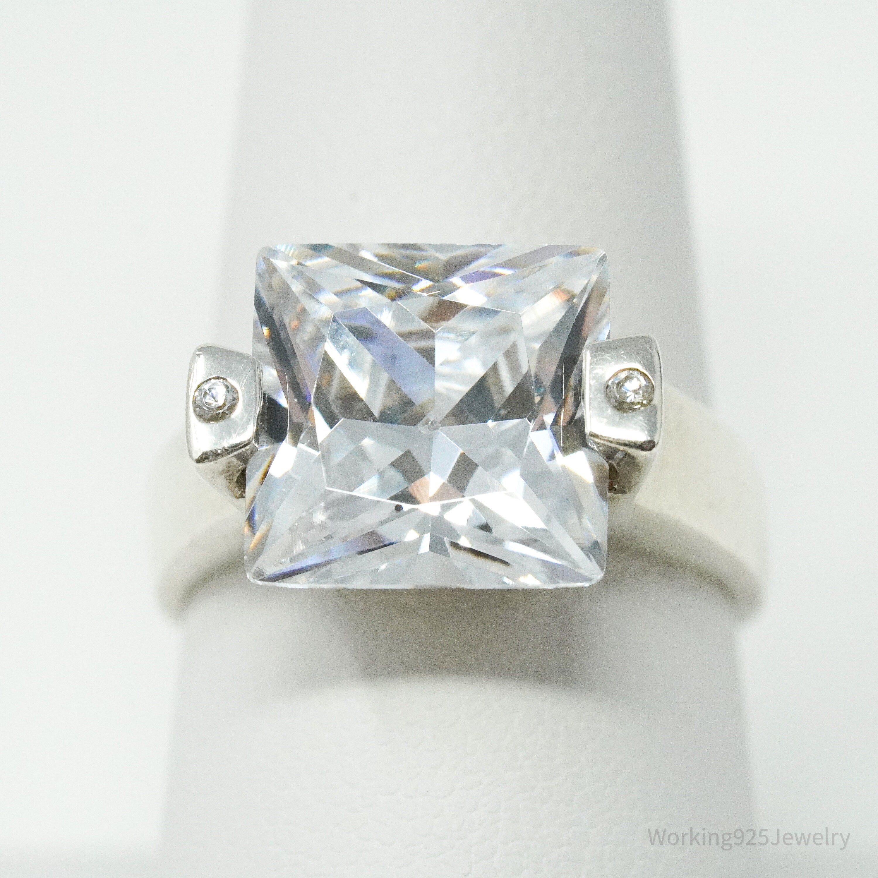 Vintage Large Cubic Zirconia Sterling Silver Ring Size 8.25