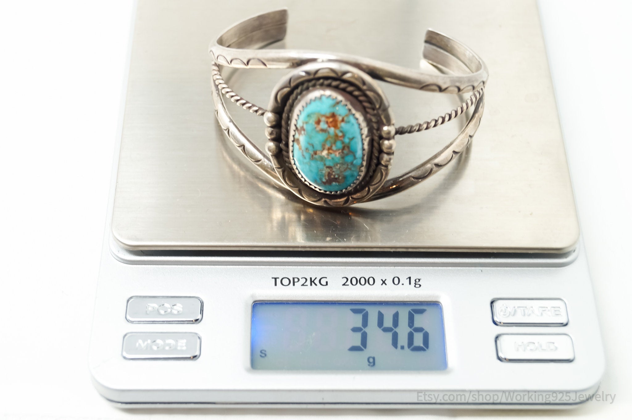 Vintage Native Esther Keesonnie Brown Navajo Turquoise Sterling Silver Bracelet