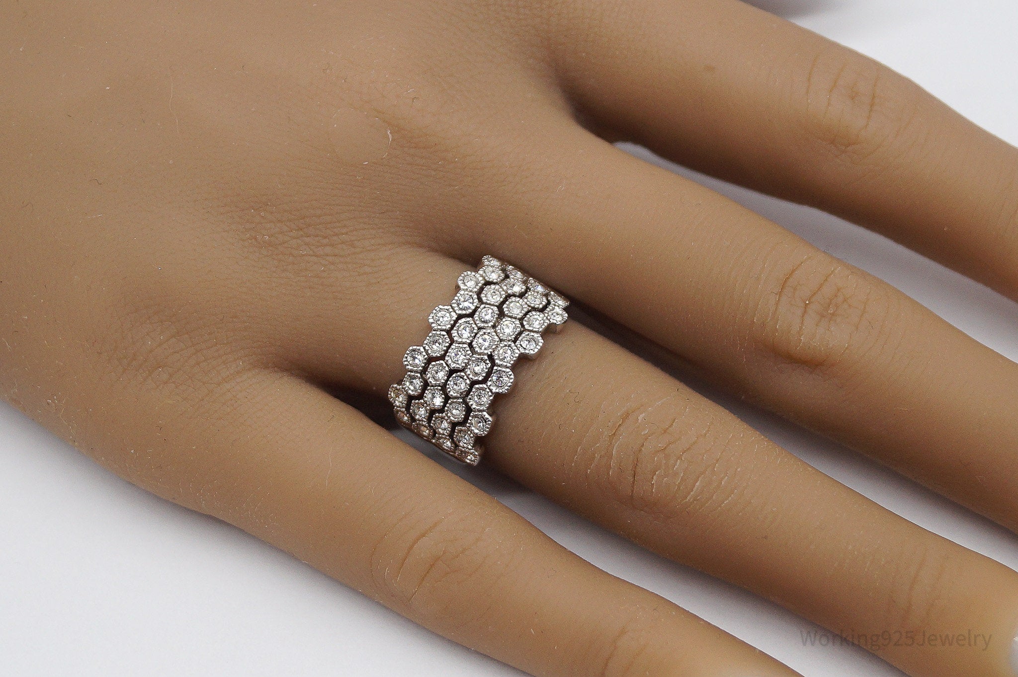 Vintage Designer HAN Clear Stone Sterling Silver Ring - Size 7