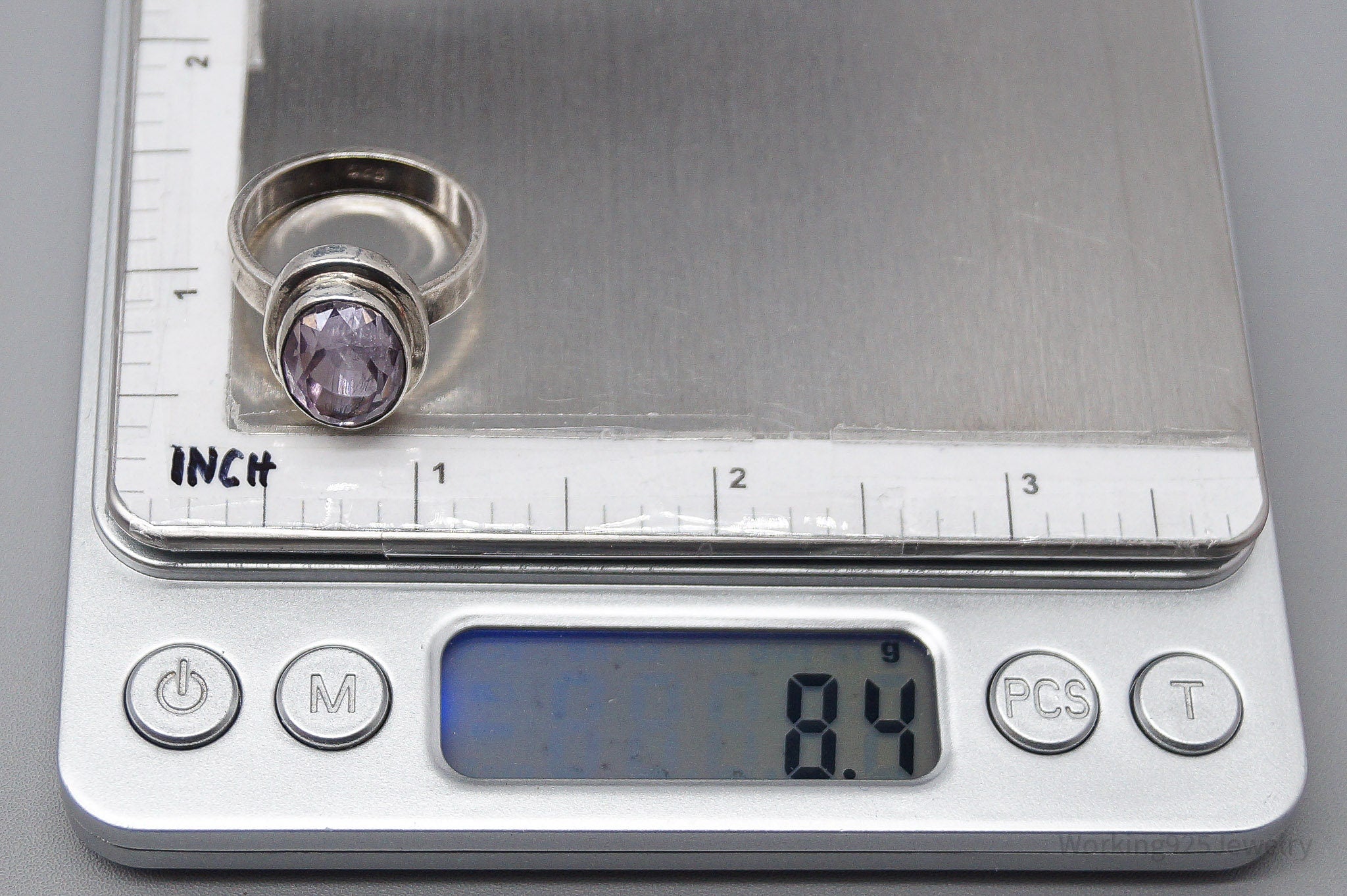 Vintage Amethyst Modernist Sterling Silver Ring - Size 9.5