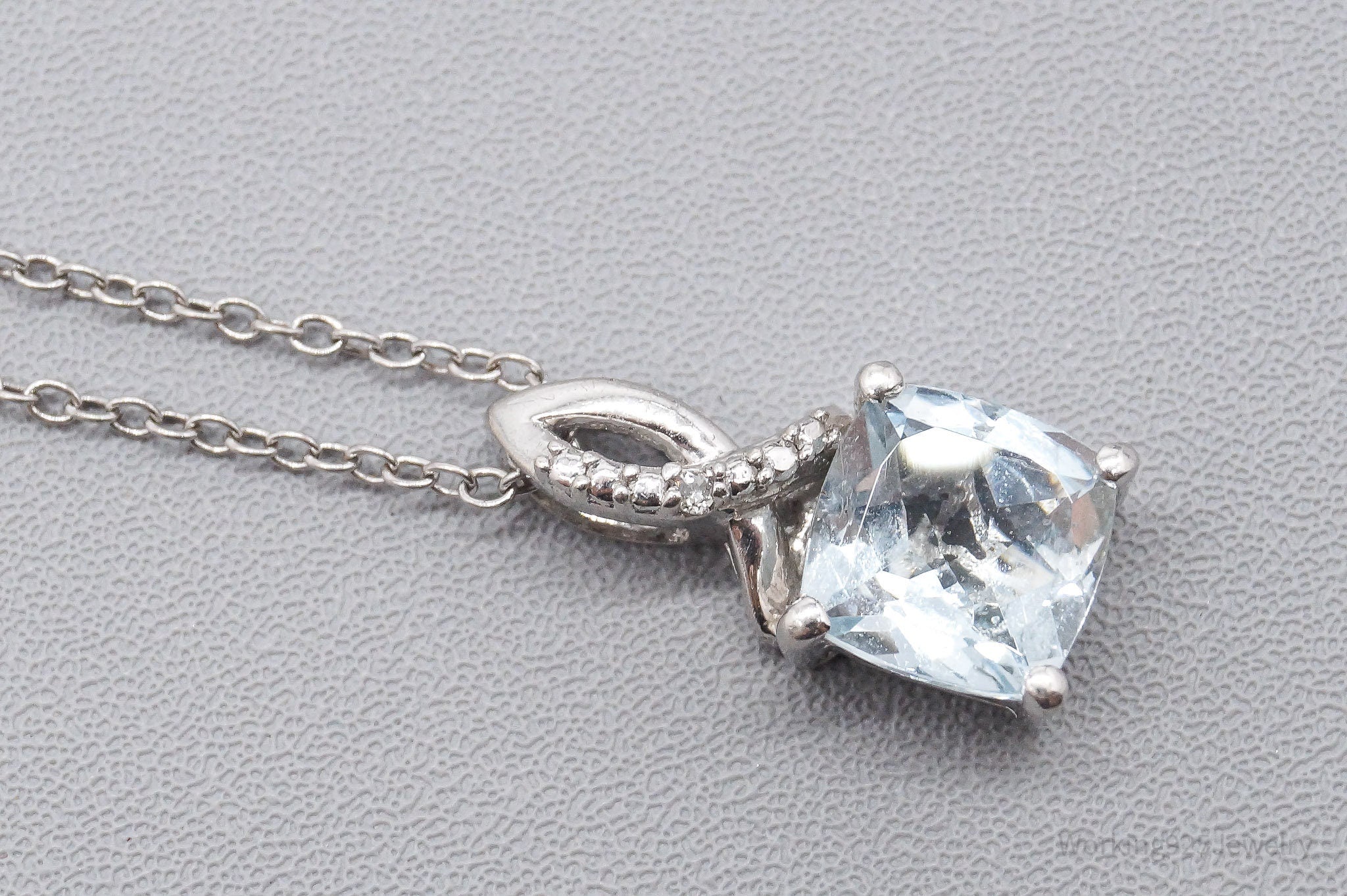 Vintage Aquamarine & Diamond Sterling Silver Necklace 18"