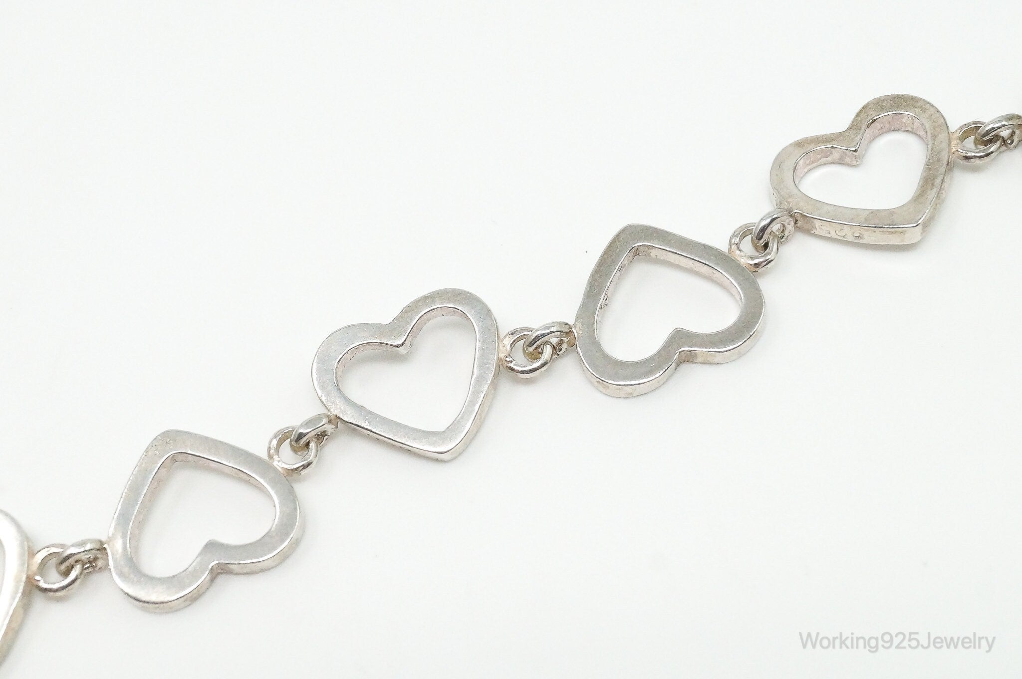 Vintage Open Heart Chain Link Sterling Silver Toggle Bracelet