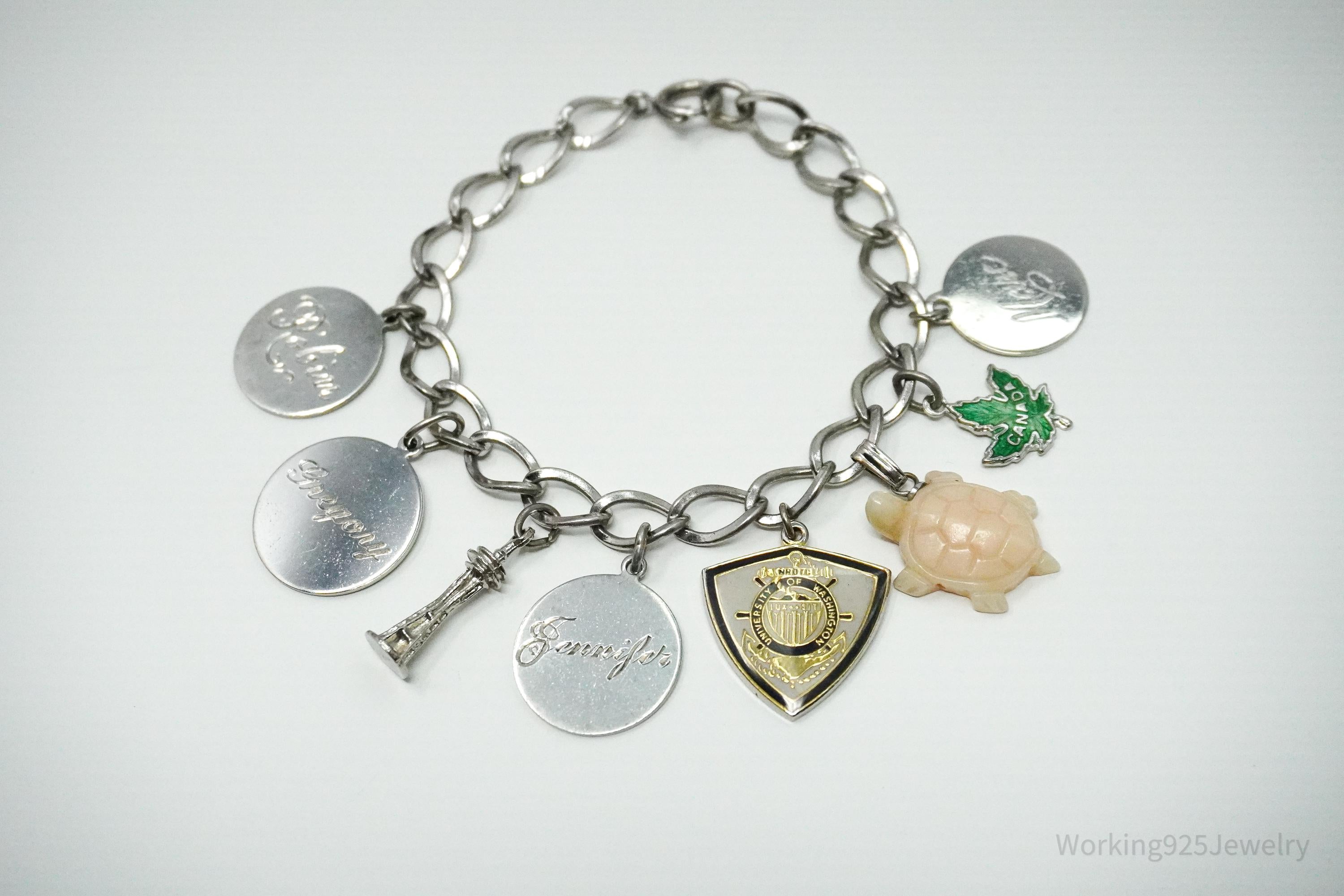 Vintage Sterling Silver Charm Bracelet - 7"