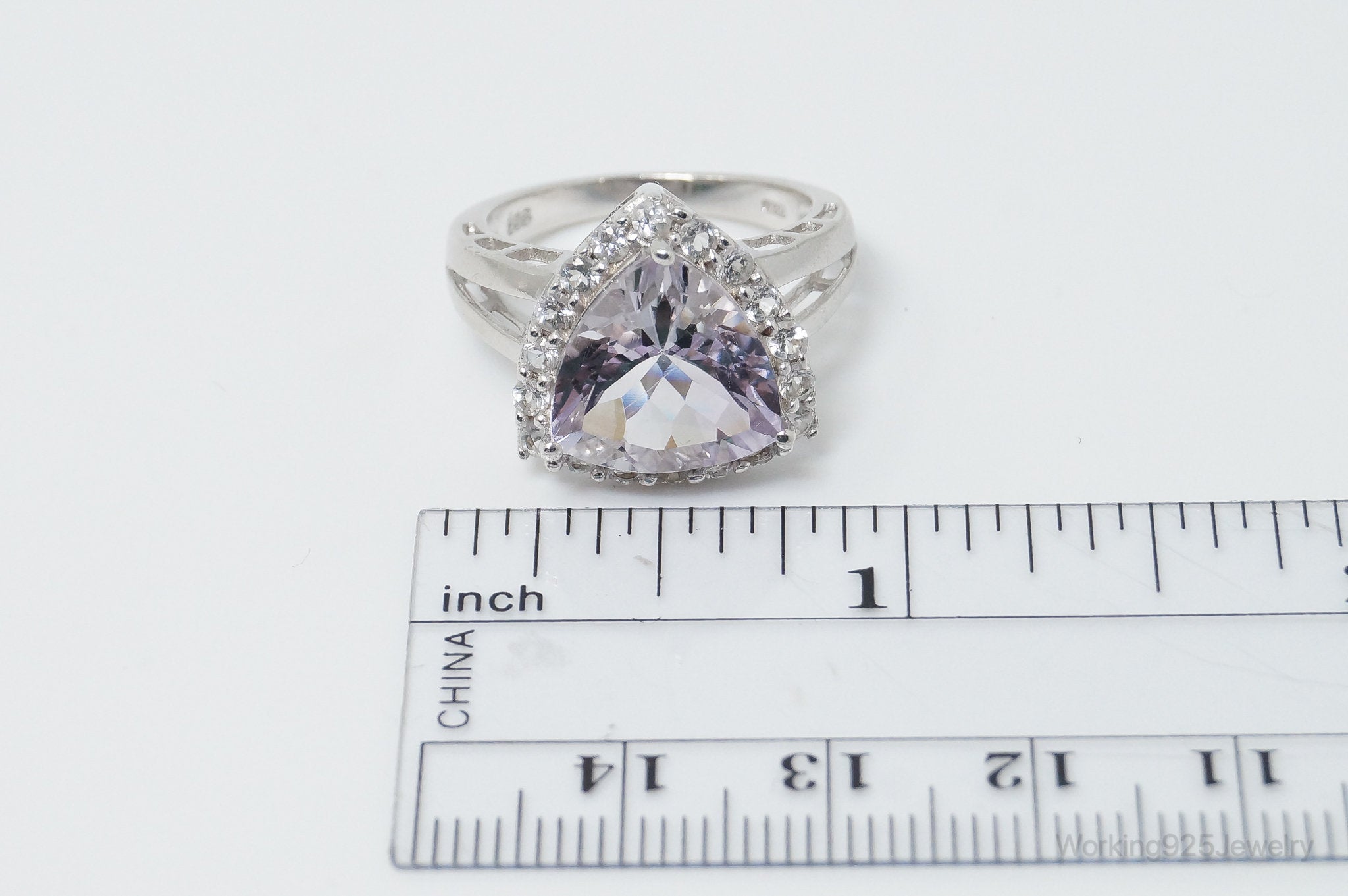 Vintage Large Lavender Cubic Zirconia Sterling Silver Statement Ring - Size 7