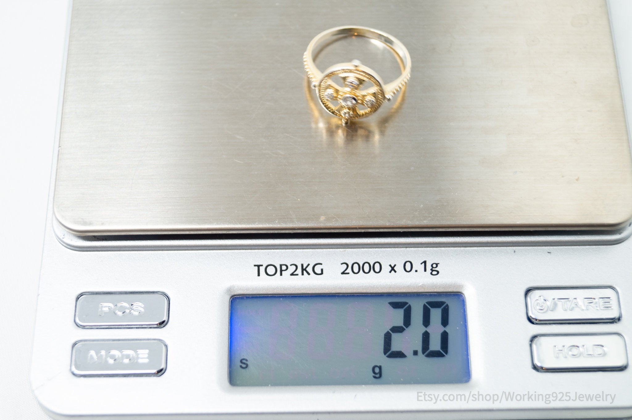 Vintage Deco Gold Vermeil Cubic Zirconia Sterling Silver Ring - Size 6