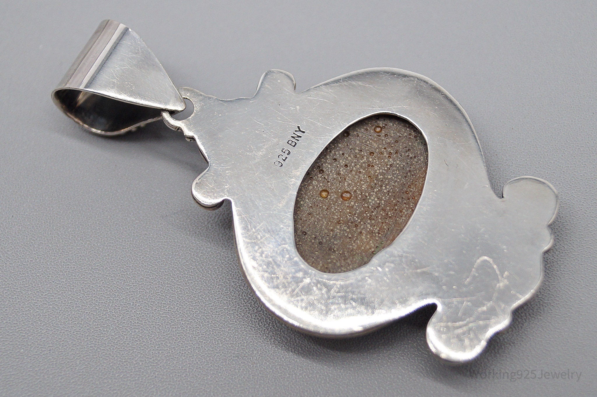 Large Vintage BNY Jasper With Hint Of Turquoise Sterling Silver Pendant