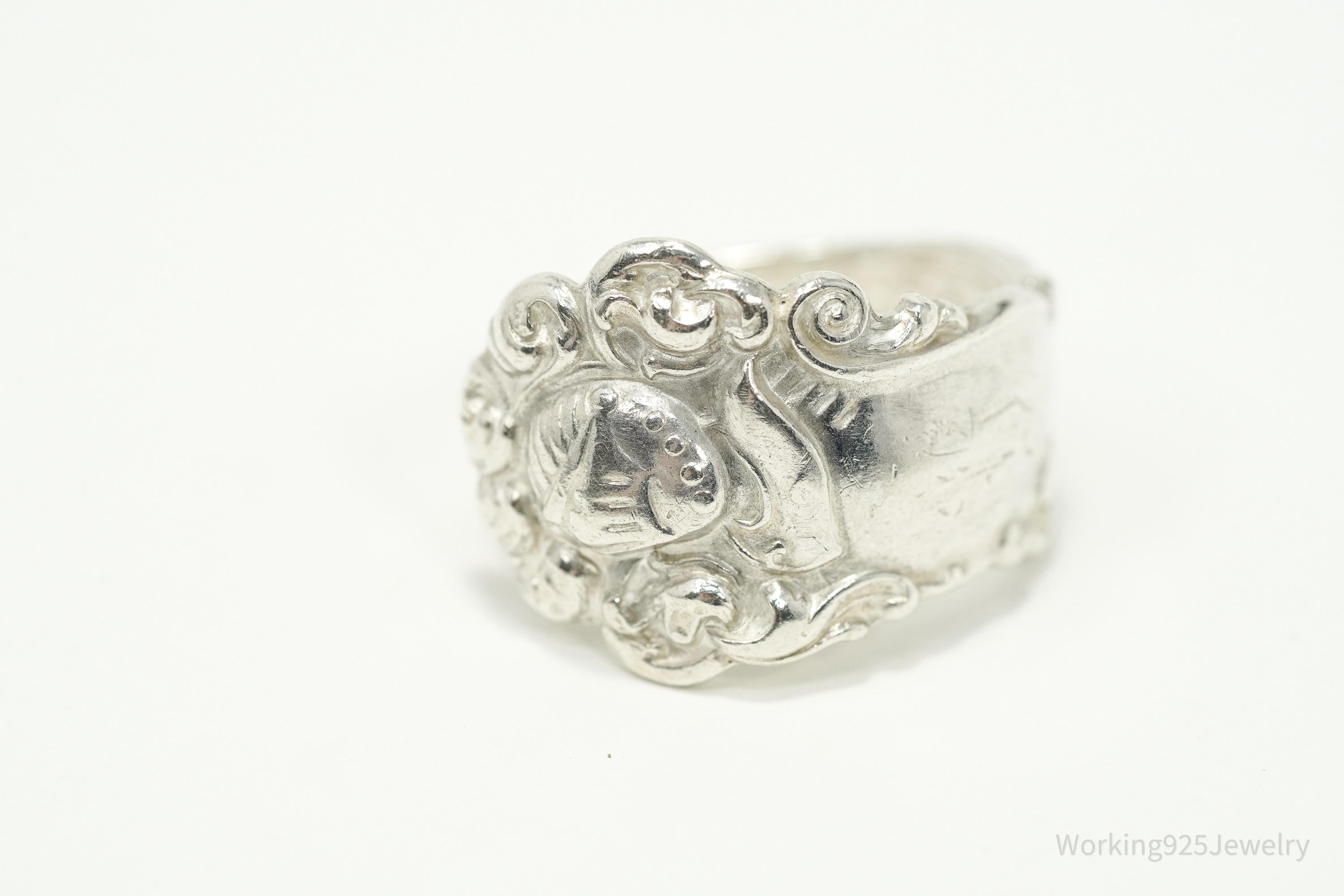 Antique Knight In Armor Sterling Silver Spoon Ring - Size 8