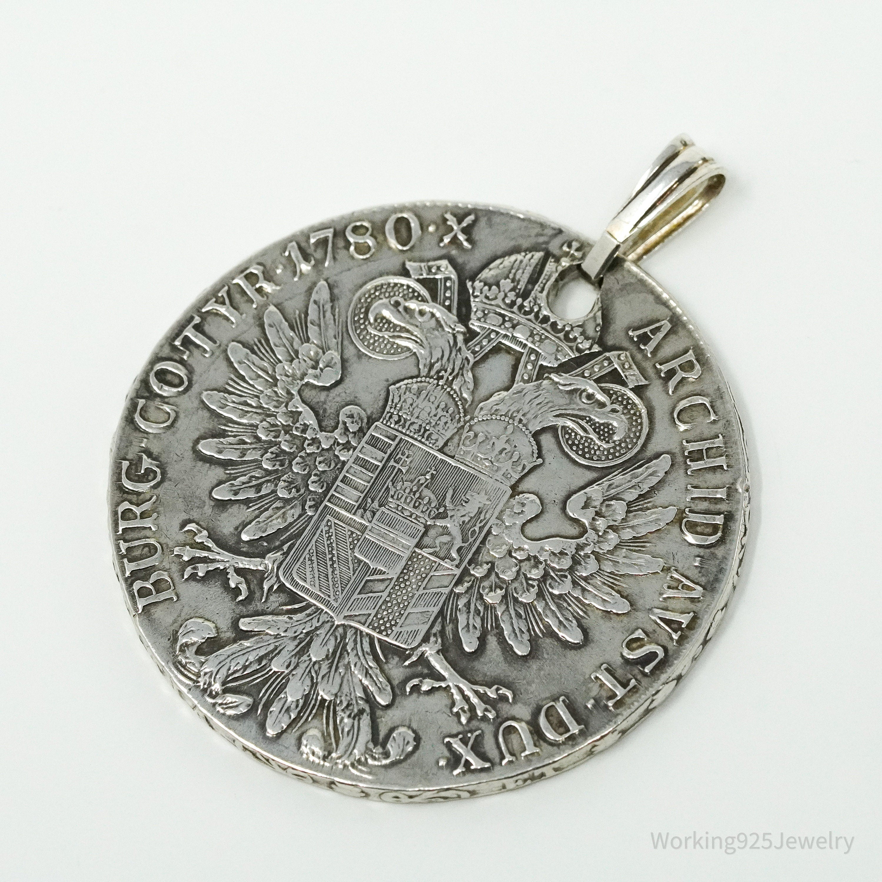 Antique 1780 Austrian Thaler Coin Piece Silver Pendant
