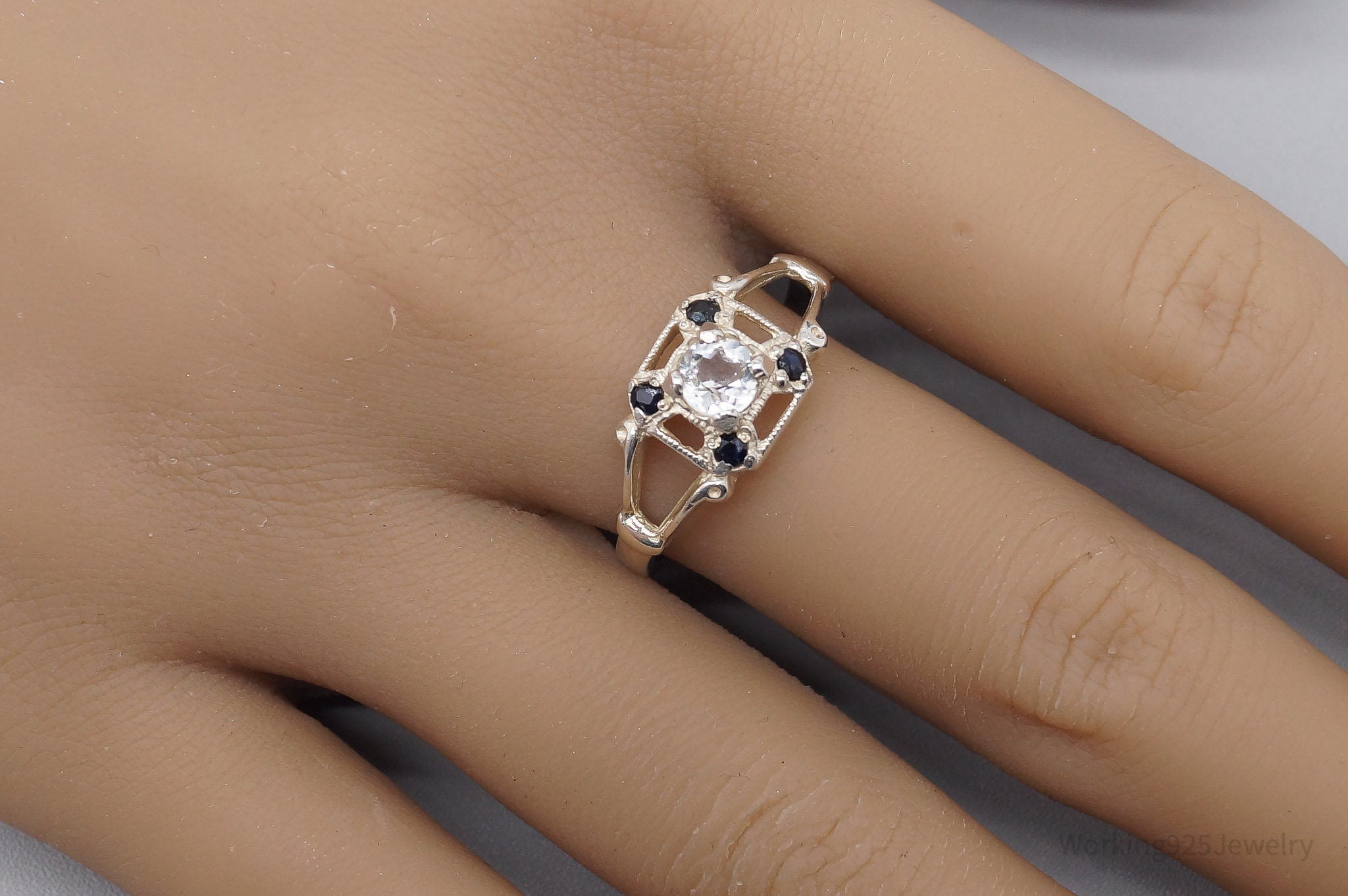 Vintage ESPO LIND White Topaz & Sapphire Ring | Working 925 Jewelry