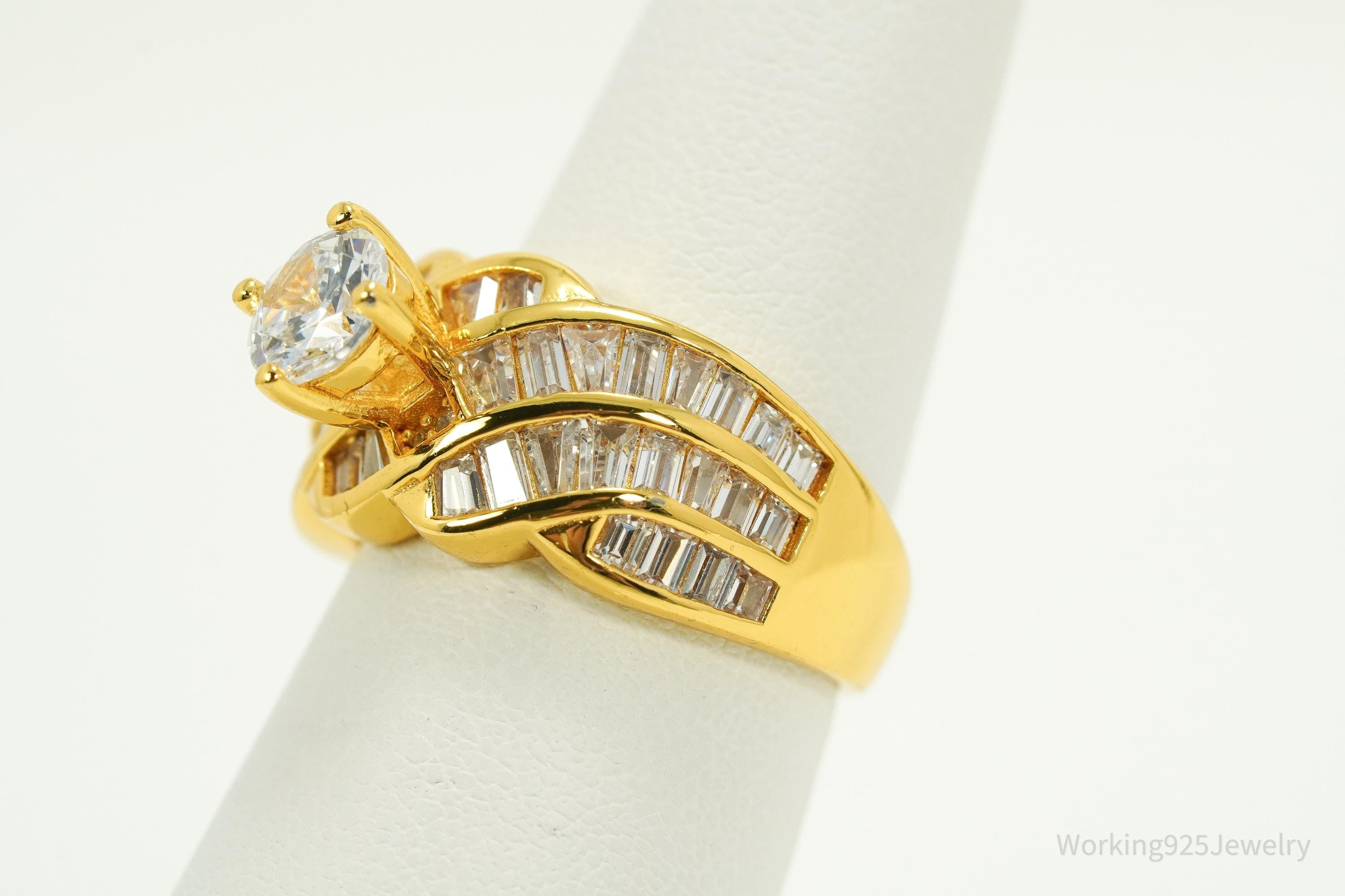 Vintage Cubic Zirconia Gold Vermeil Sterling Silver Ring - Size 6.25