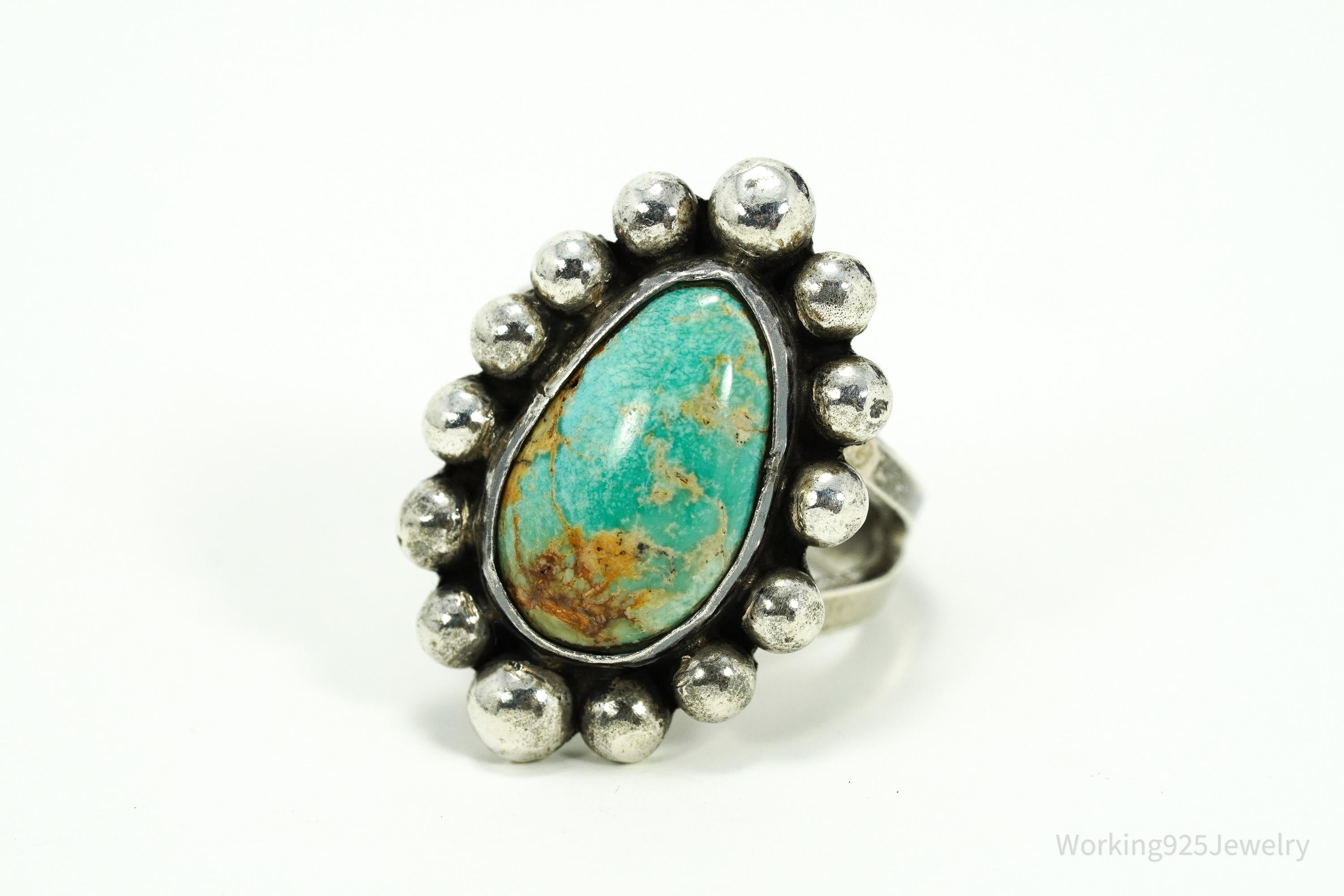 Vintage Handmade Native American Turquoise Silver Ring - Size 5.75