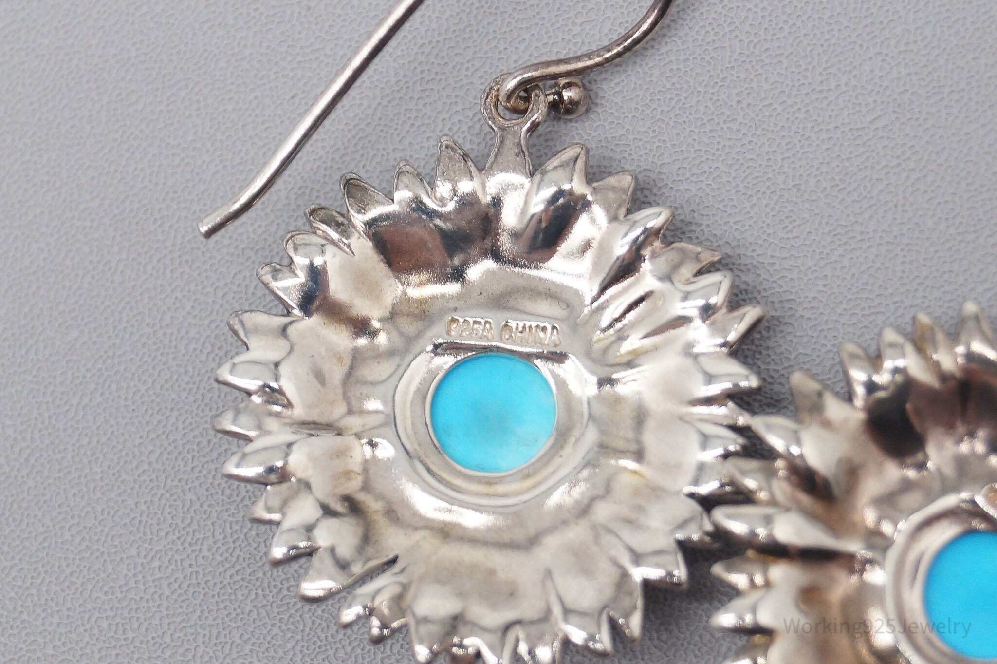 Vintage Turquoise Sterling Silver Flower Earrings