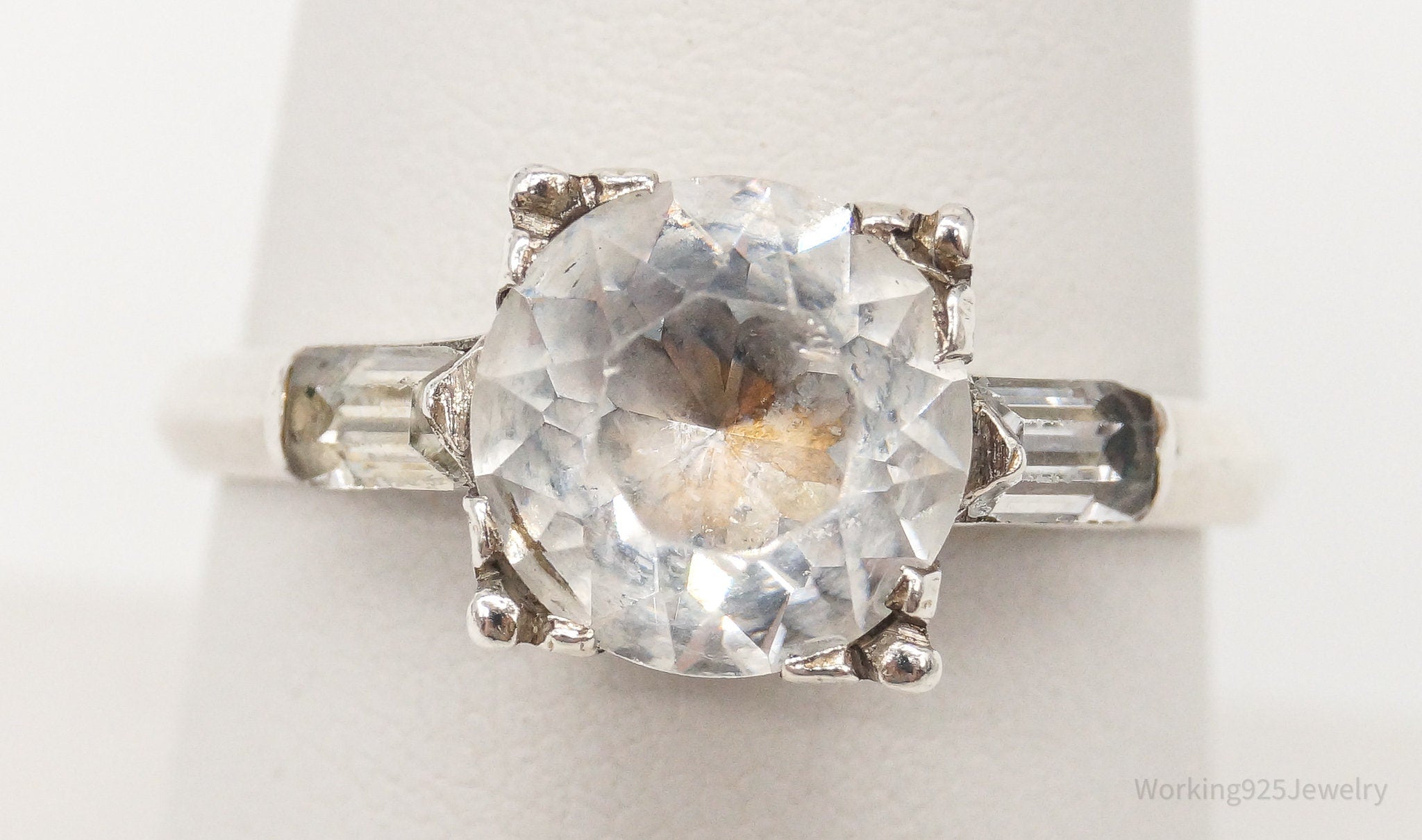 Antique Foil Back Rhinestone Sterling Silver Ring Size 7.75