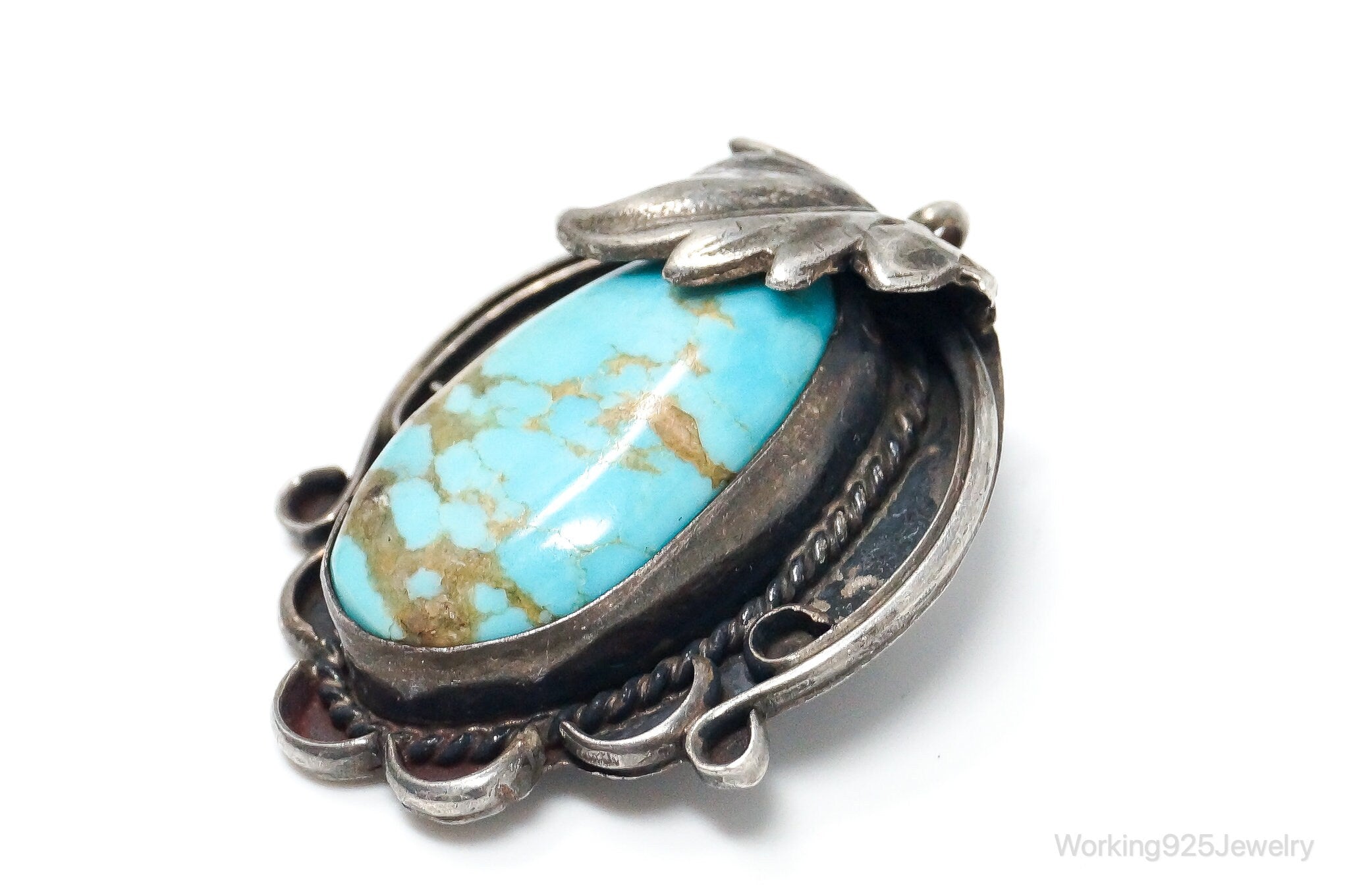 Vintage Native American Unsigned Turquoise Sterling Silver Pendant Brooch Pin