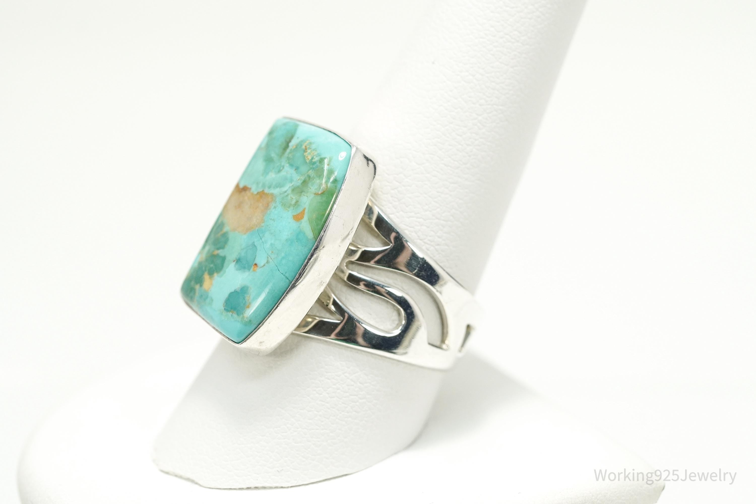Vintage Jay King Large Turquoise Sterling Silver Statement Ring - Size 9.75