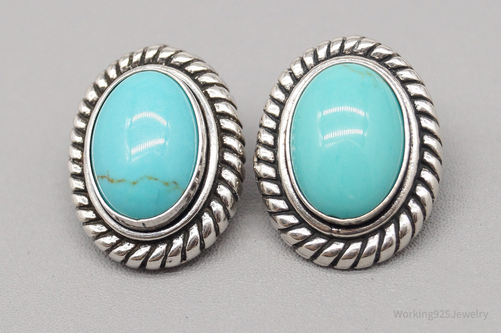 Vintage Blue Turquoise Sterling Silver Earrings