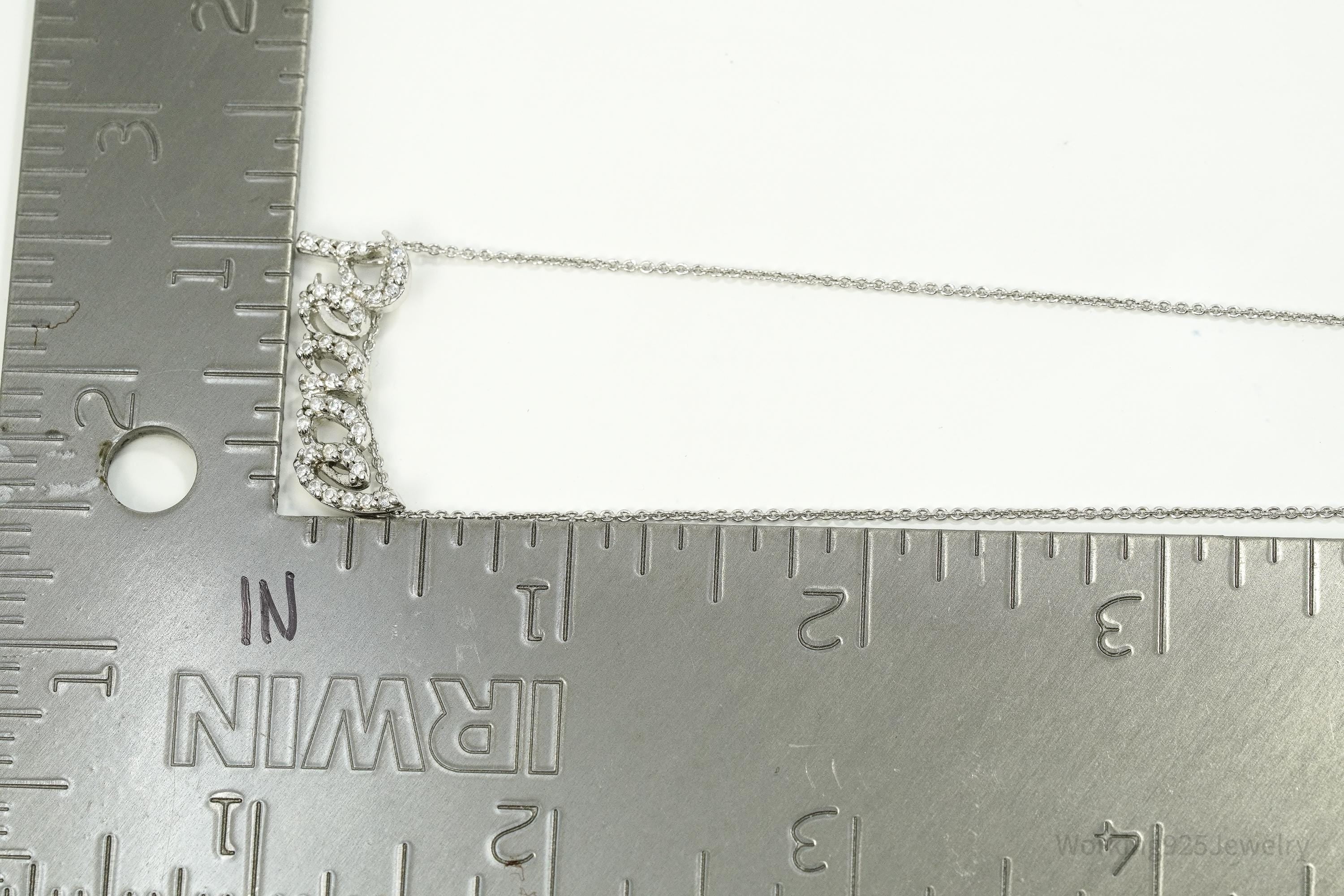 Vintage Cubic Zirconia "Peace" Sterling Silver Necklace 20"