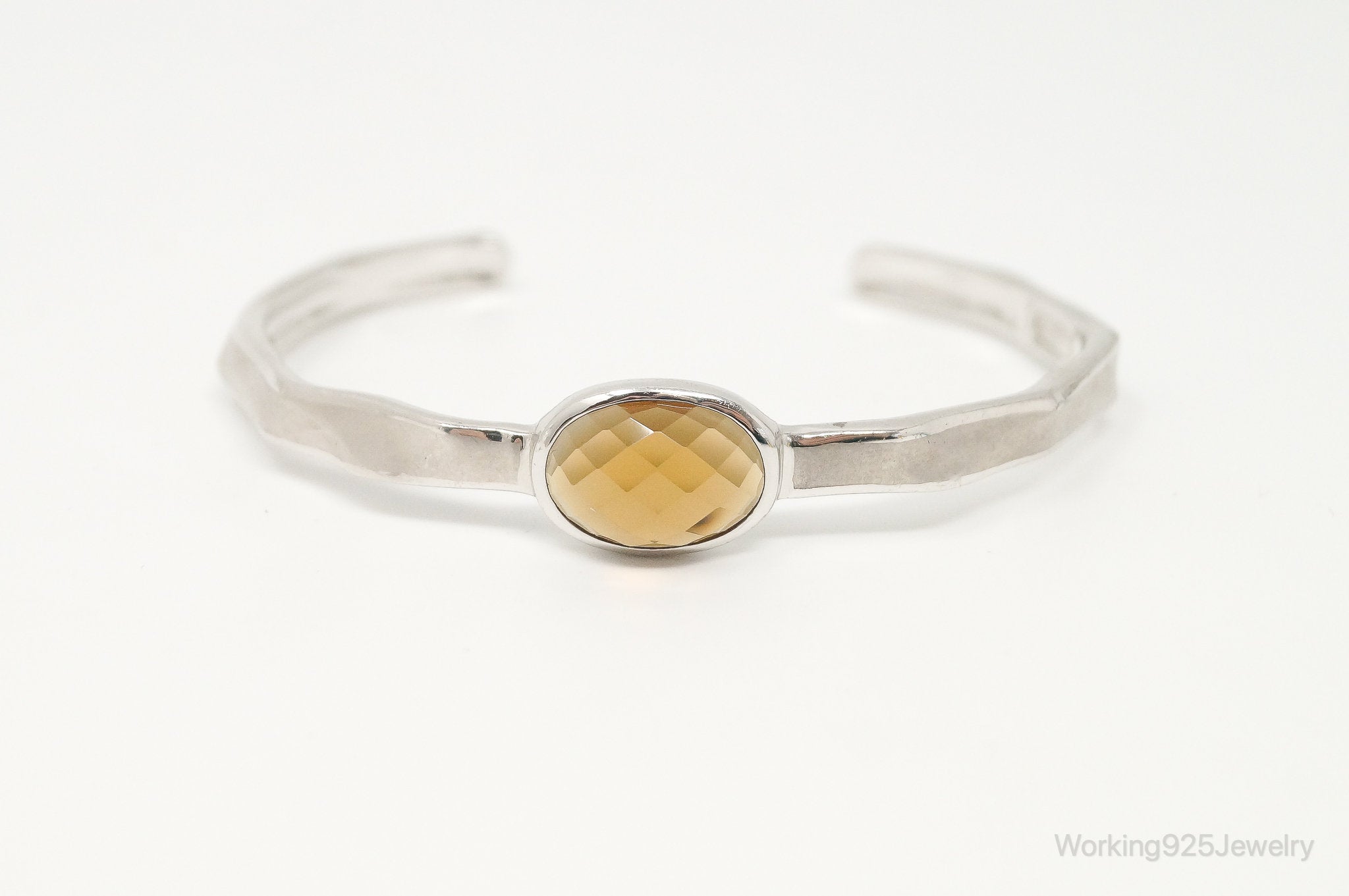 Large Smoky Topaz Modern Sterling Silver Cuff Bracelet