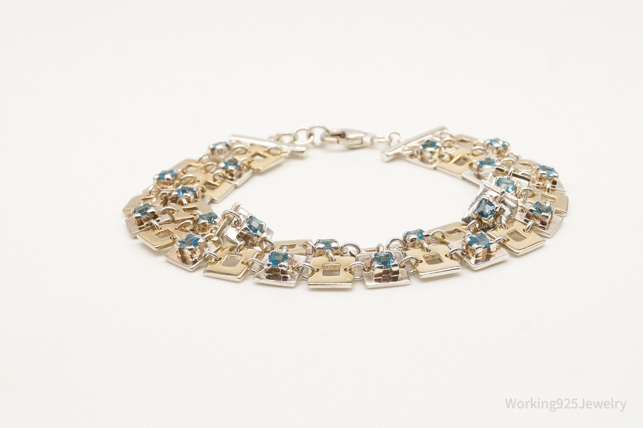 Vintage Thai Designer LT Blue Topaz Gold Vermeil Sterling Silver Bracelet