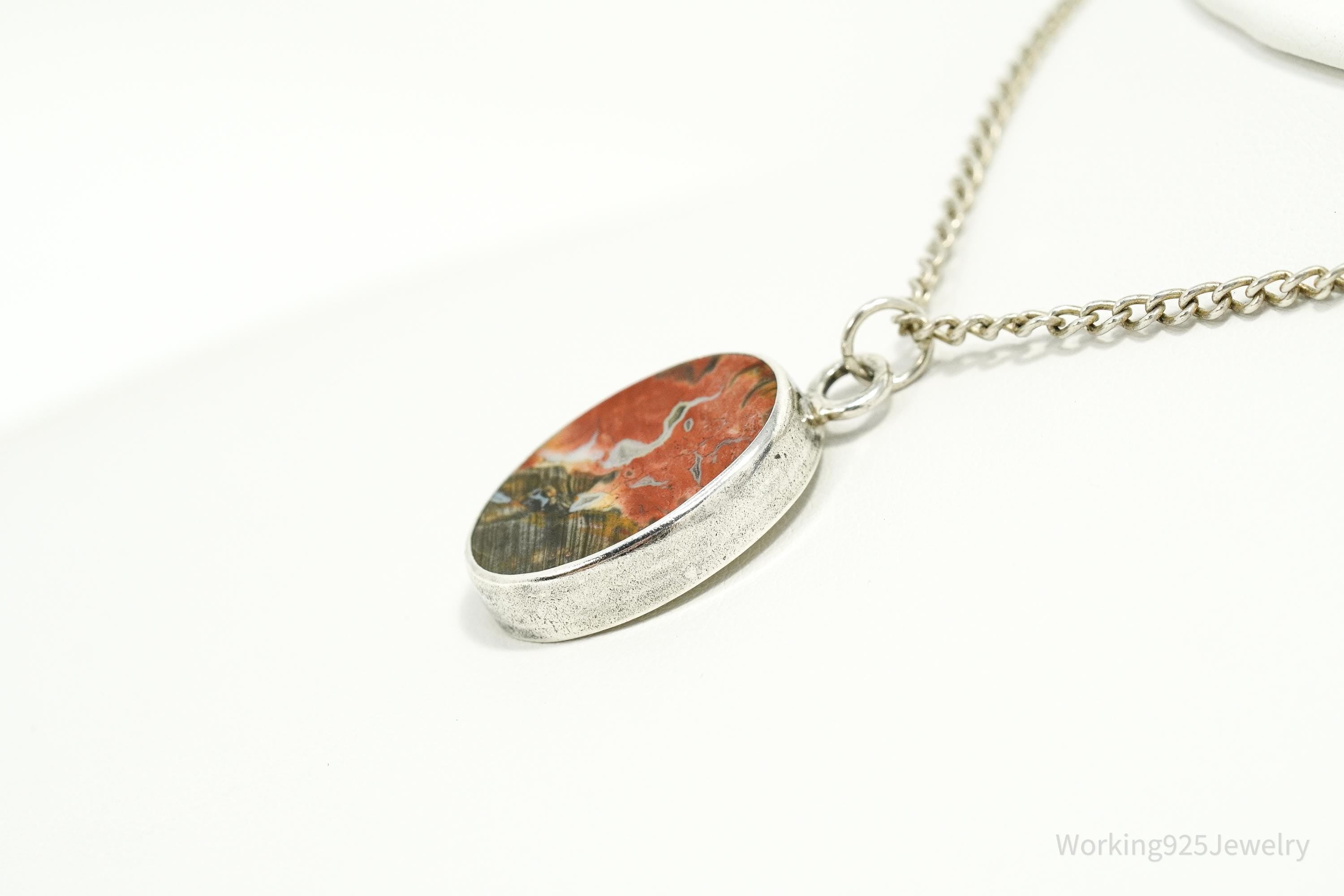 Vintage Agate Sterling Silver Necklace 18"