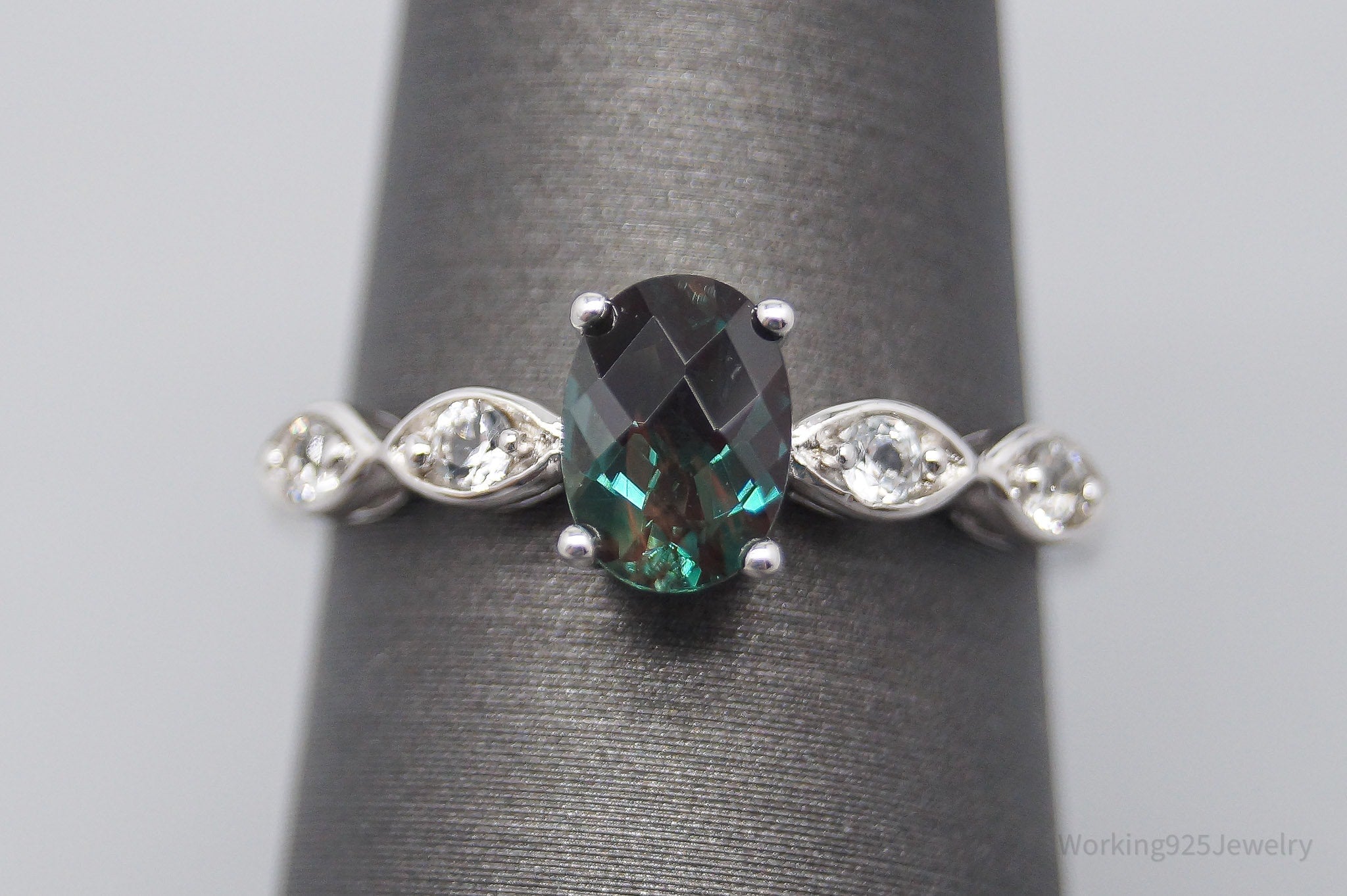 JTV TGGC Teal Stone & White Topaz Sterling Silver Ring - Size 7