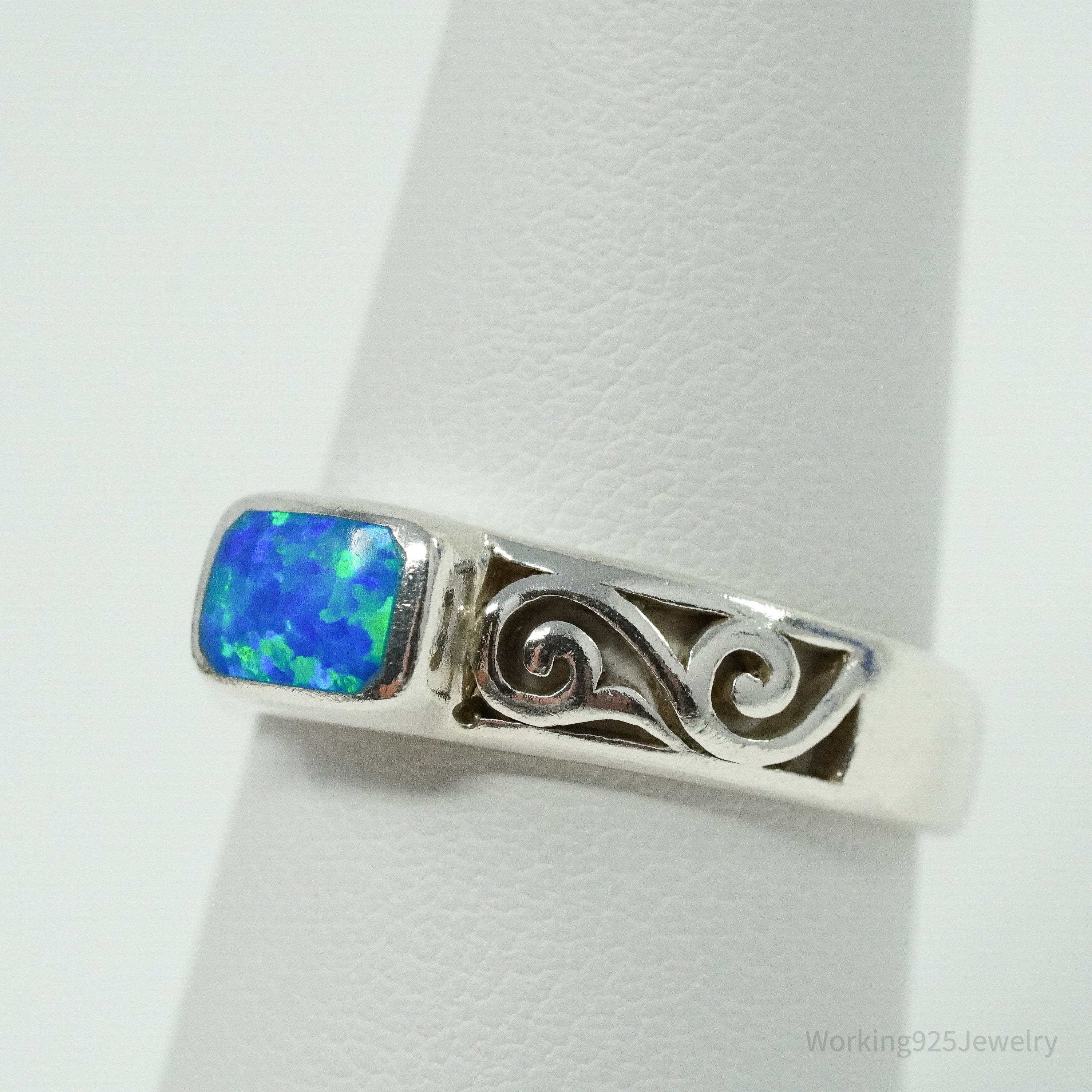 Vintage Lab Opal Sterling Silver Ring - Size 7.25