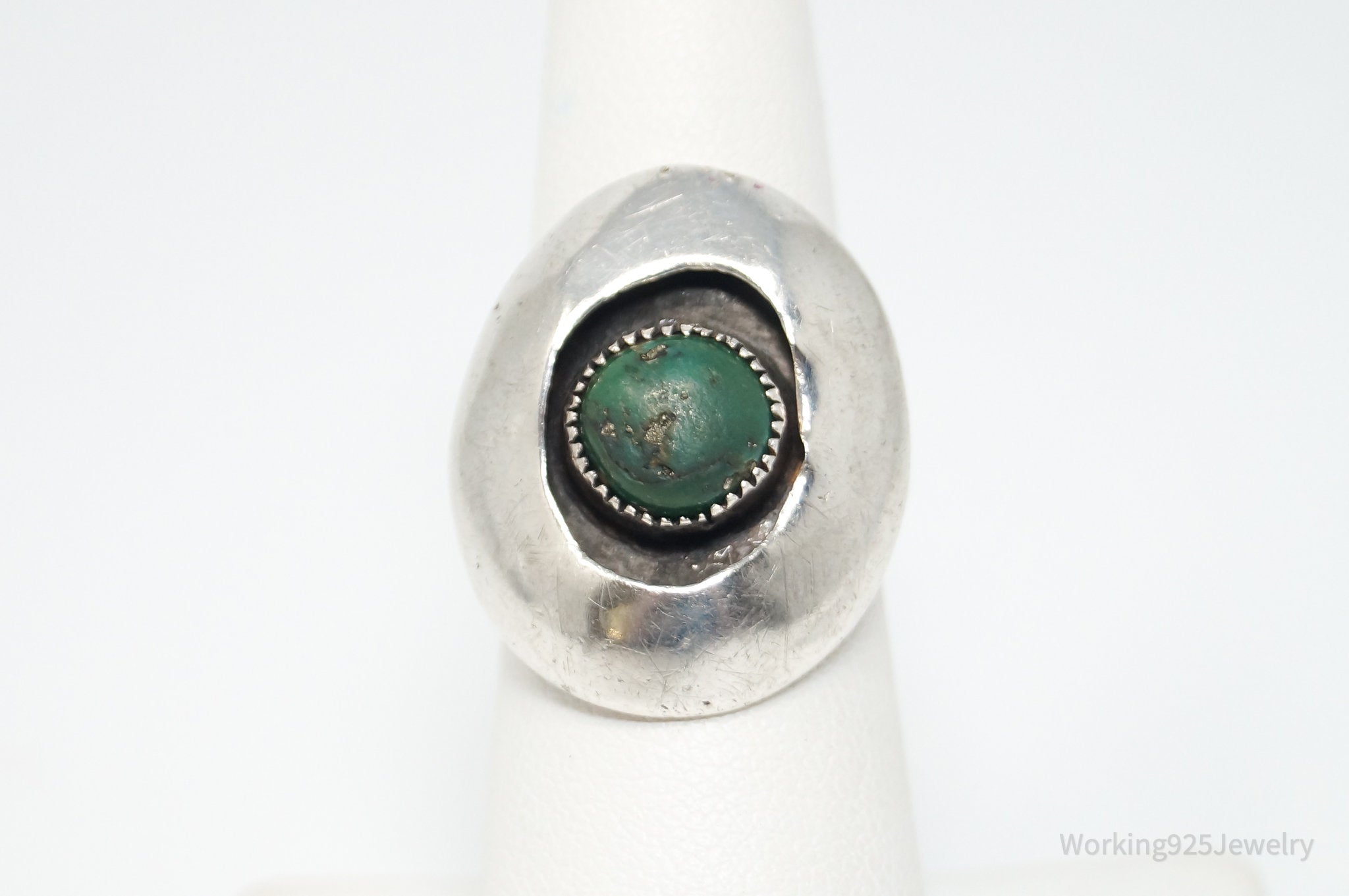 Vtg Native American Turquoise Shadow Unsigned Sterling Silver Ring - Sz 6.25