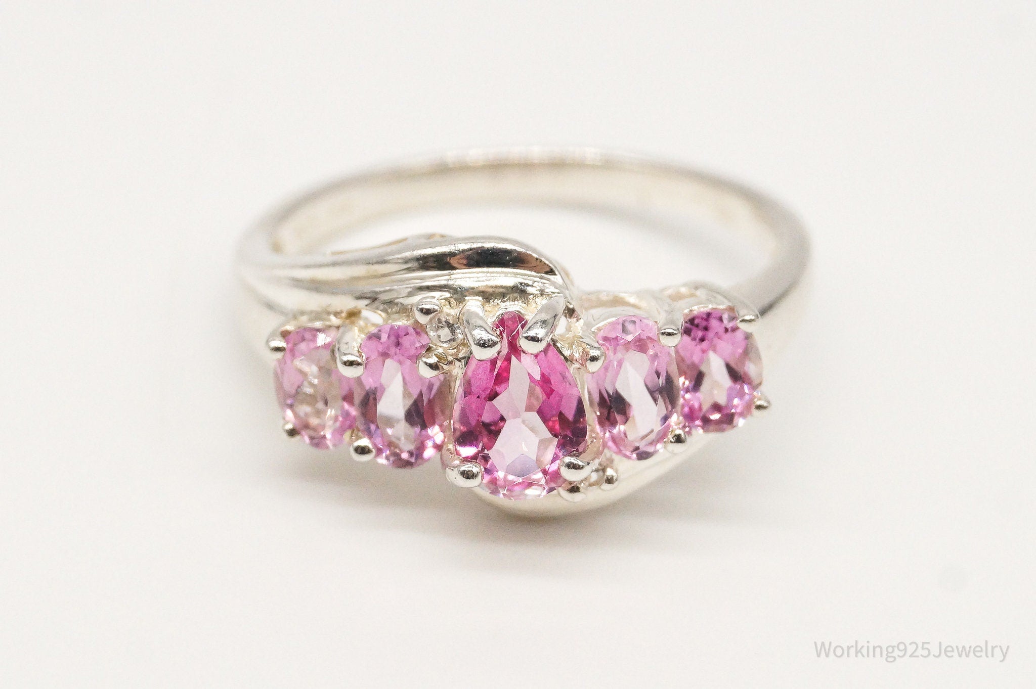 Vintage Pink Topaz Cubic Zirconia Sterling Silver Ring - Size 6